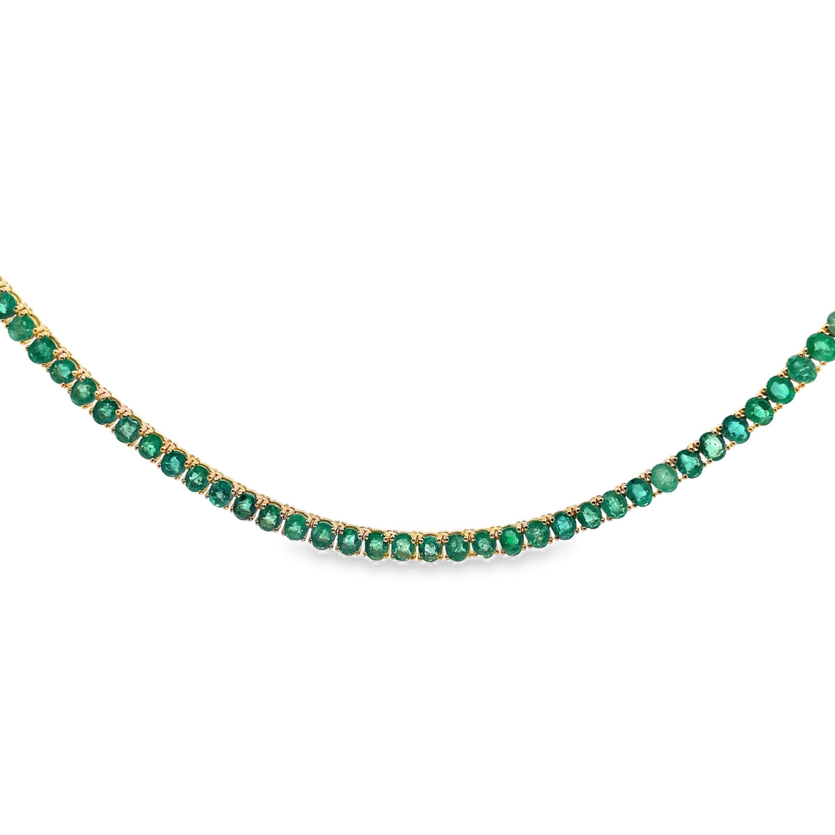 14K Yellow Gold 22.35 Carat Oval Emerald Tennis Necklace