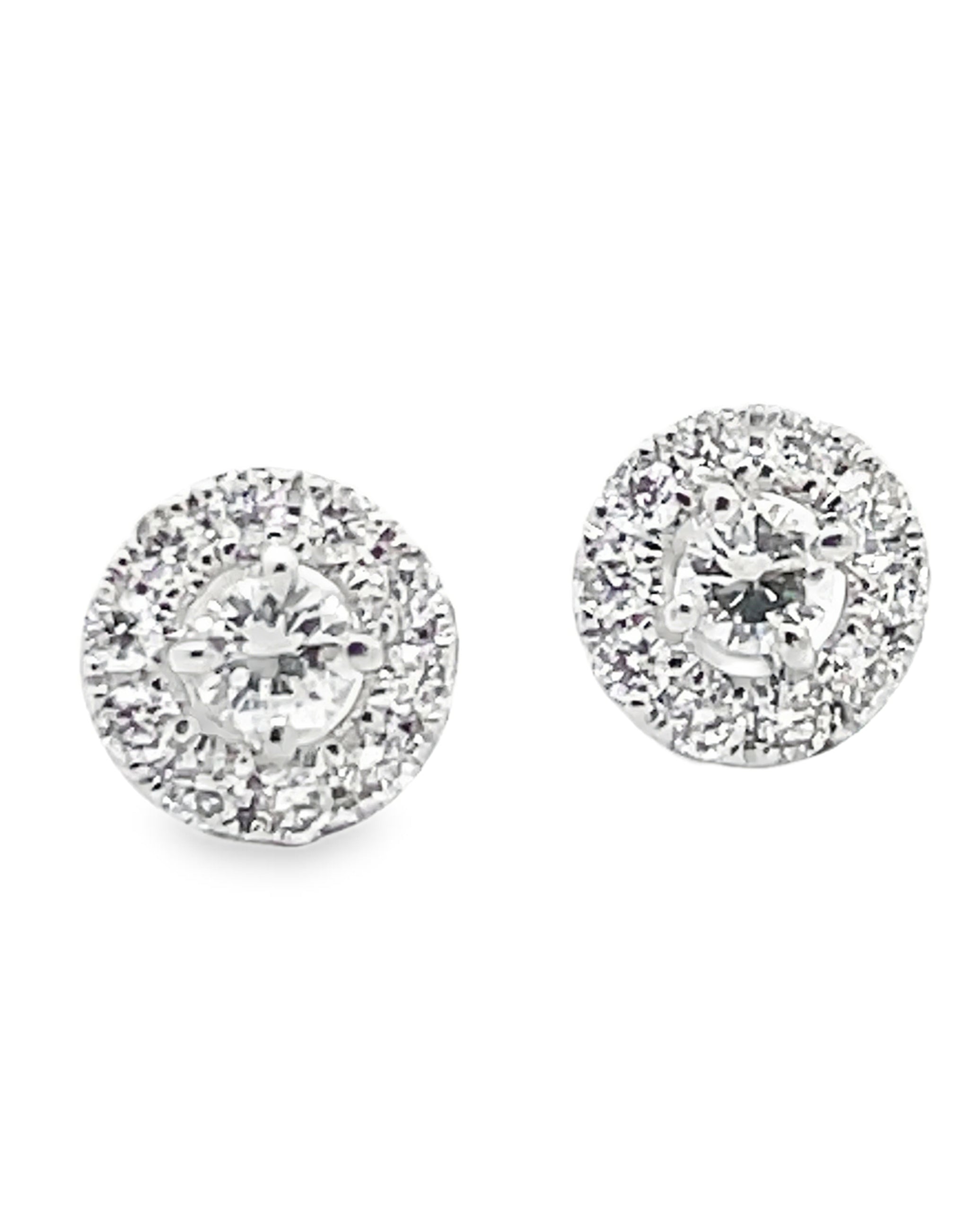 18K White Gold Diamond Halo Stud Earrings