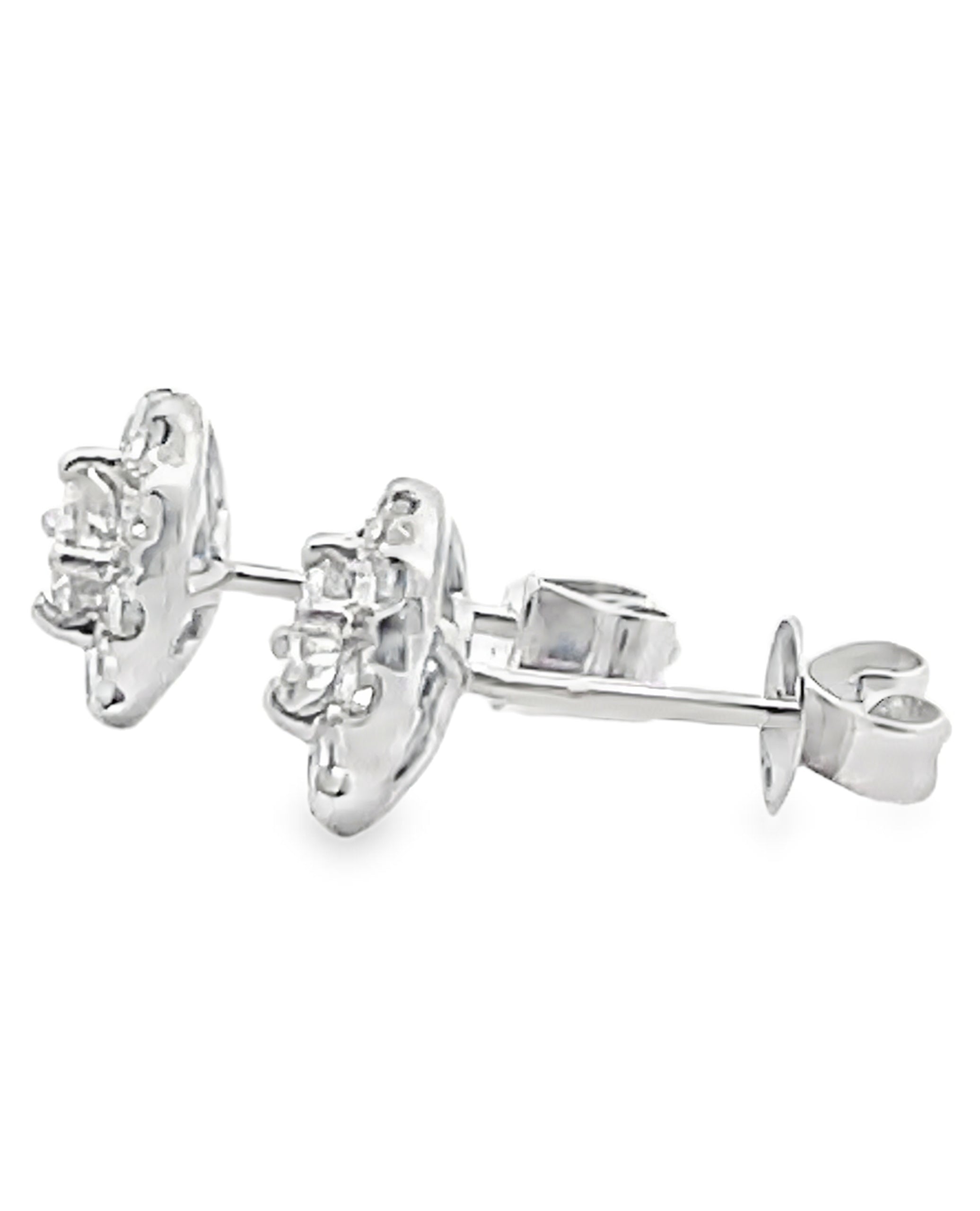 18K White Gold Diamond Halo Stud Earrings