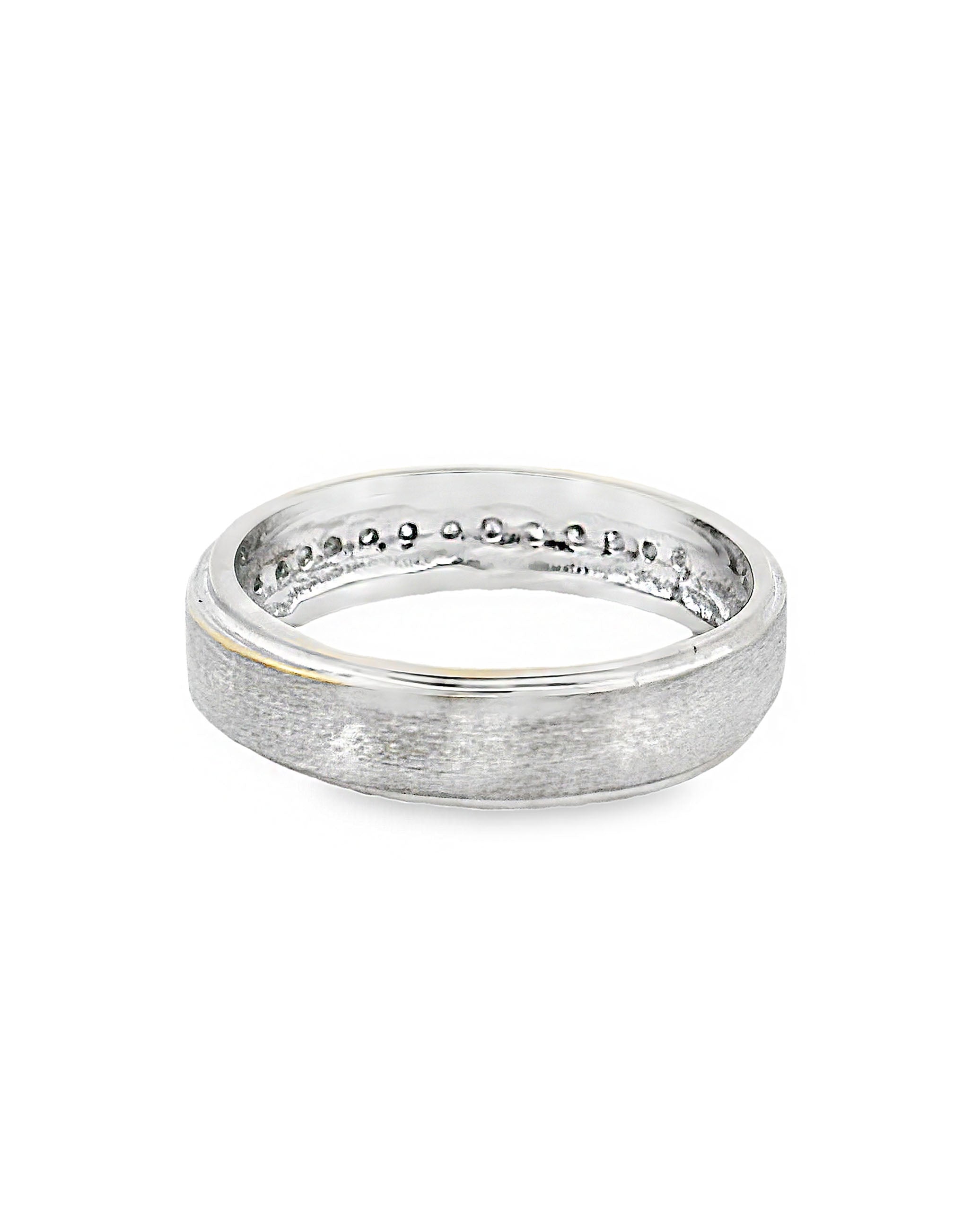 14K White Gold Men's Ring with Satin Finish and Round Diamonds