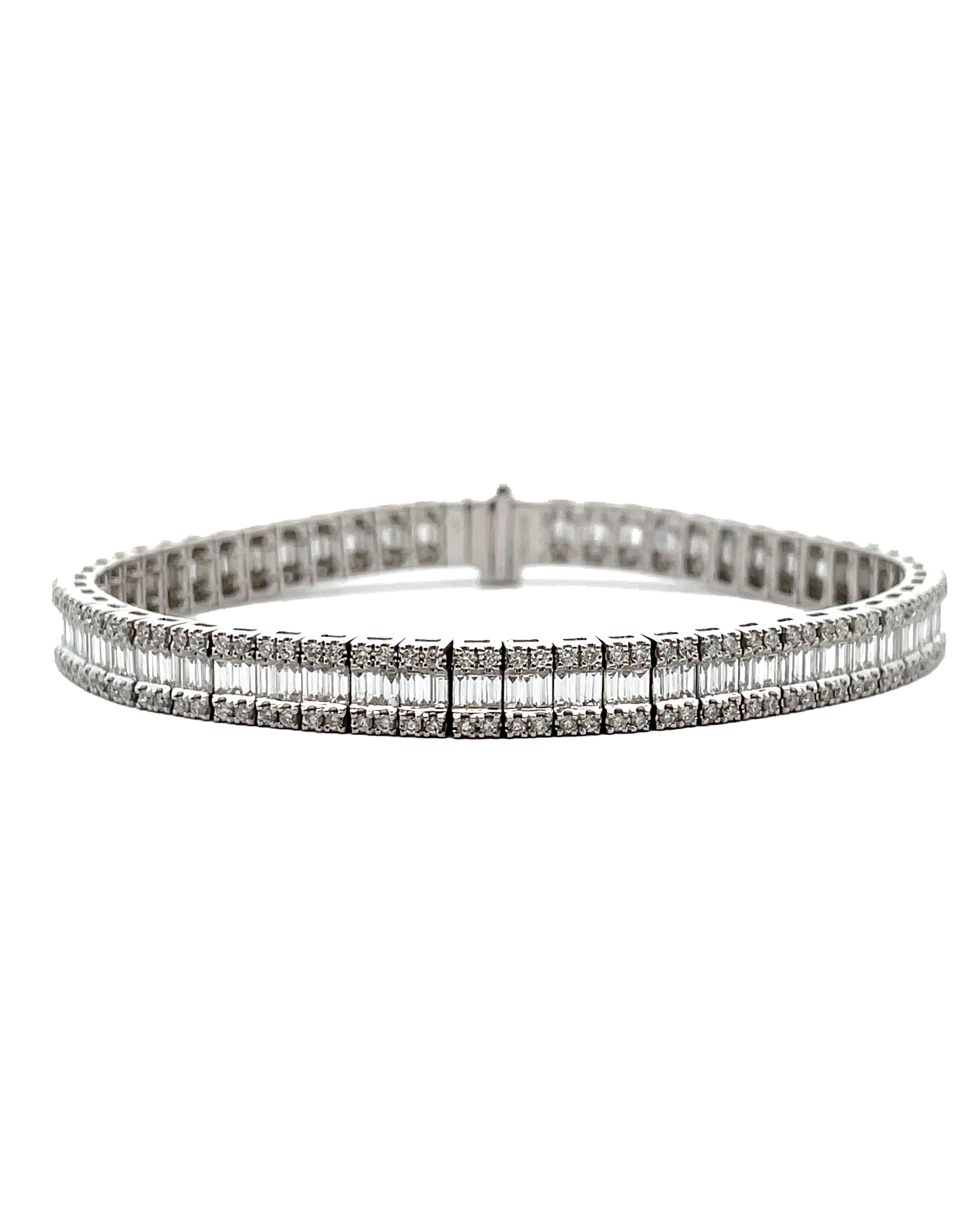 14K White Gold Baguette and Round Tennis Bracelet