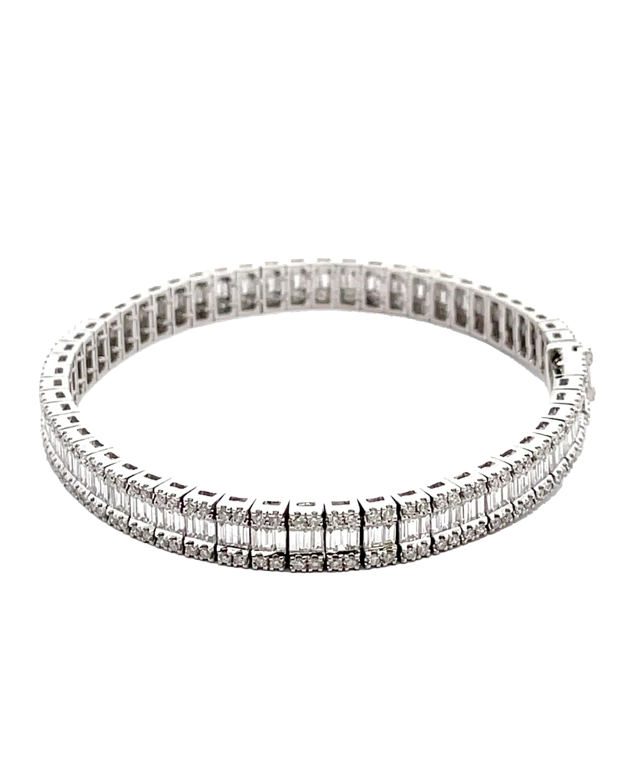 14K White Gold Baguette and Round Tennis Bracelet
