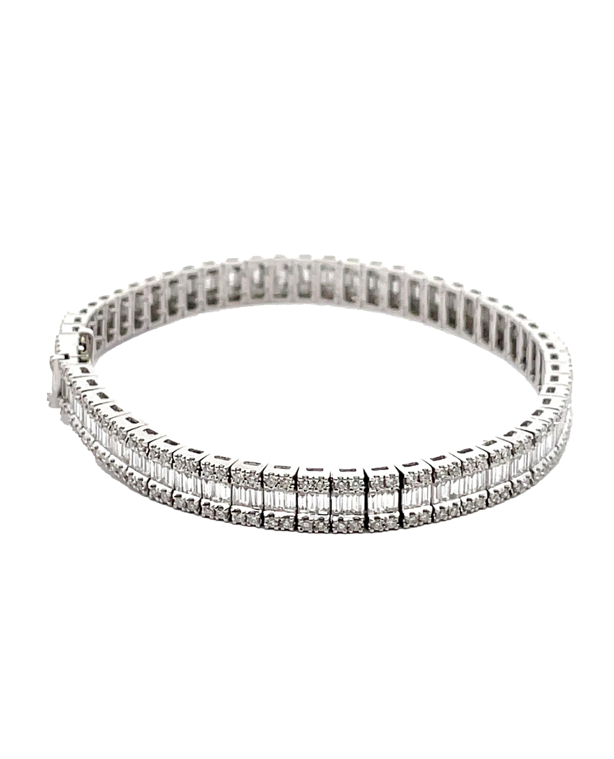 14K White Gold Baguette and Round Tennis Bracelet