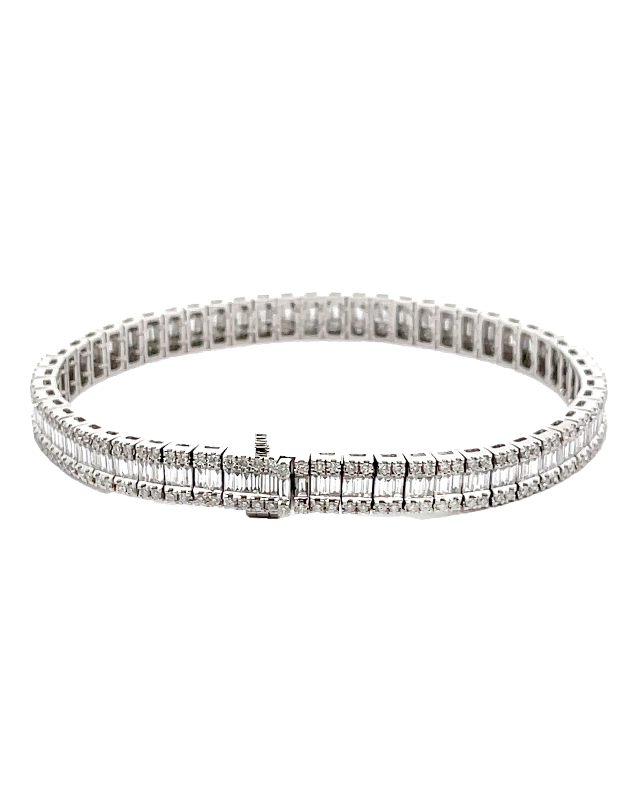 14K White Gold Baguette and Round Tennis Bracelet