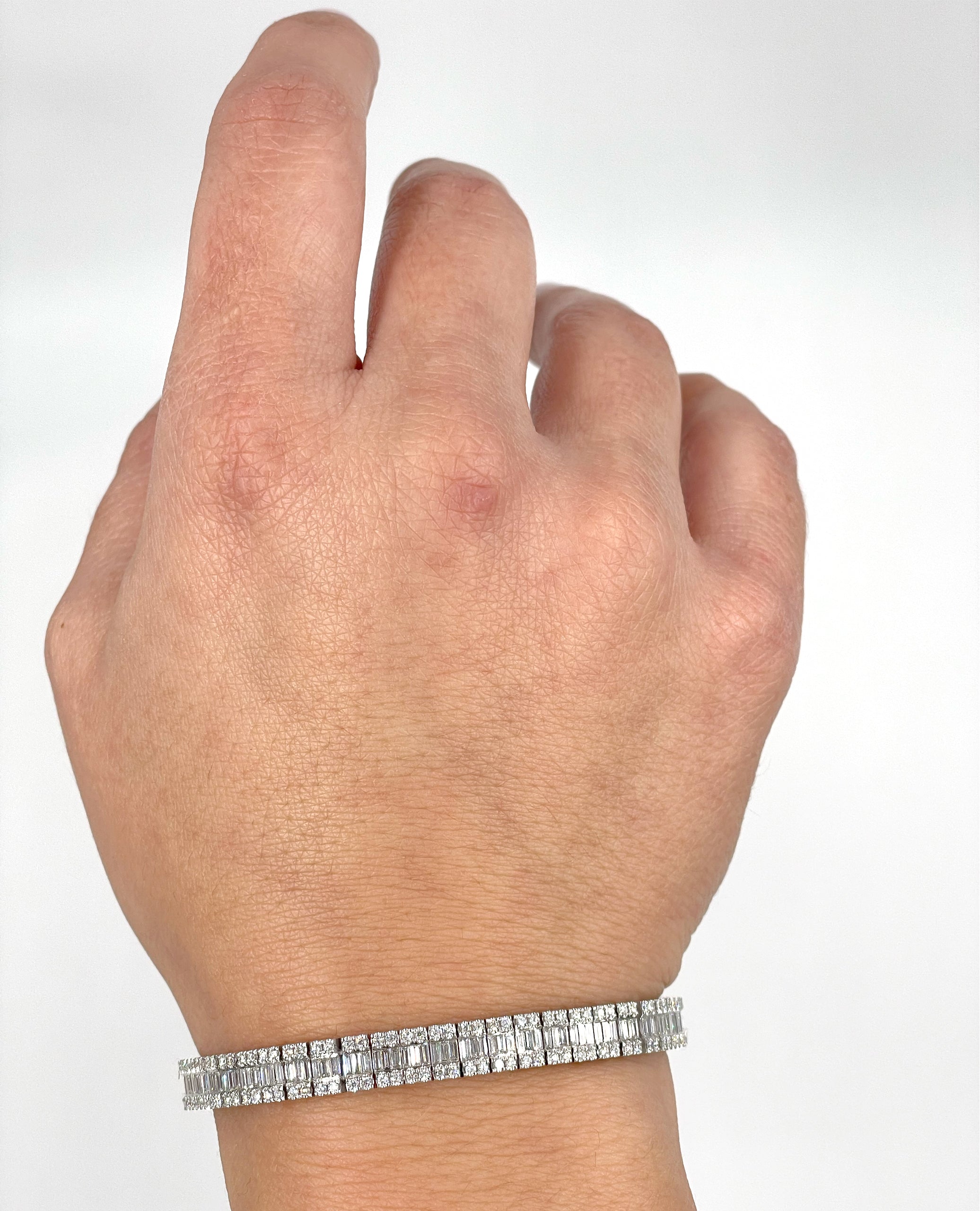 14K White Gold Baguette and Round Tennis Bracelet