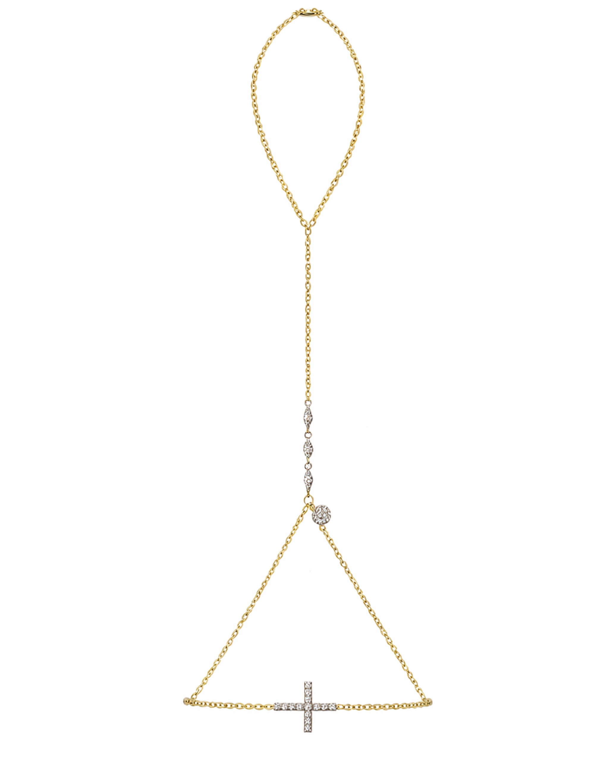 Meira T B10237/TY 14K Yellow Gold Triangle Cross Diamond Hand Chain