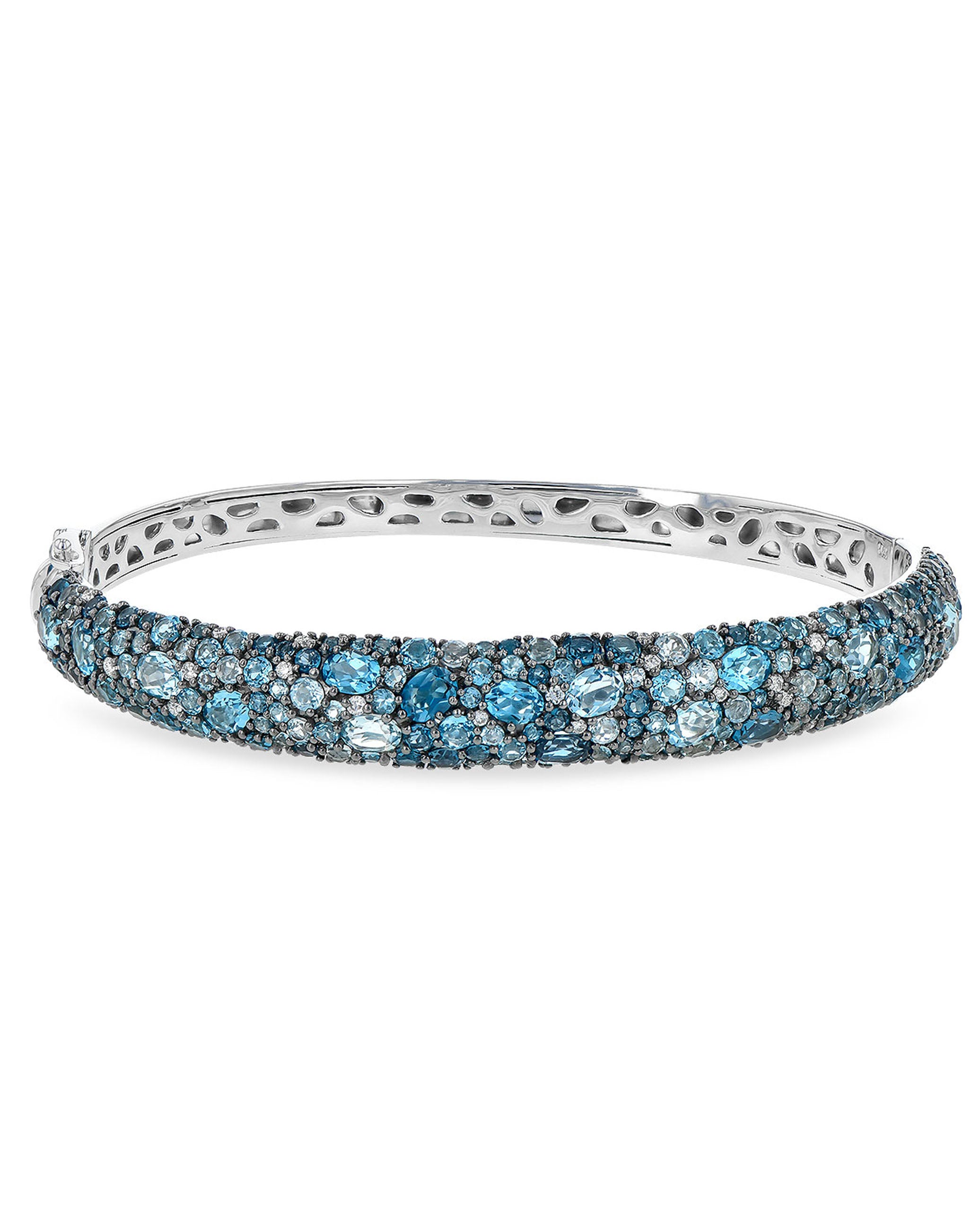 Allison Kaufman 14K White Gold Blue Topaz Bangle with Diamonds