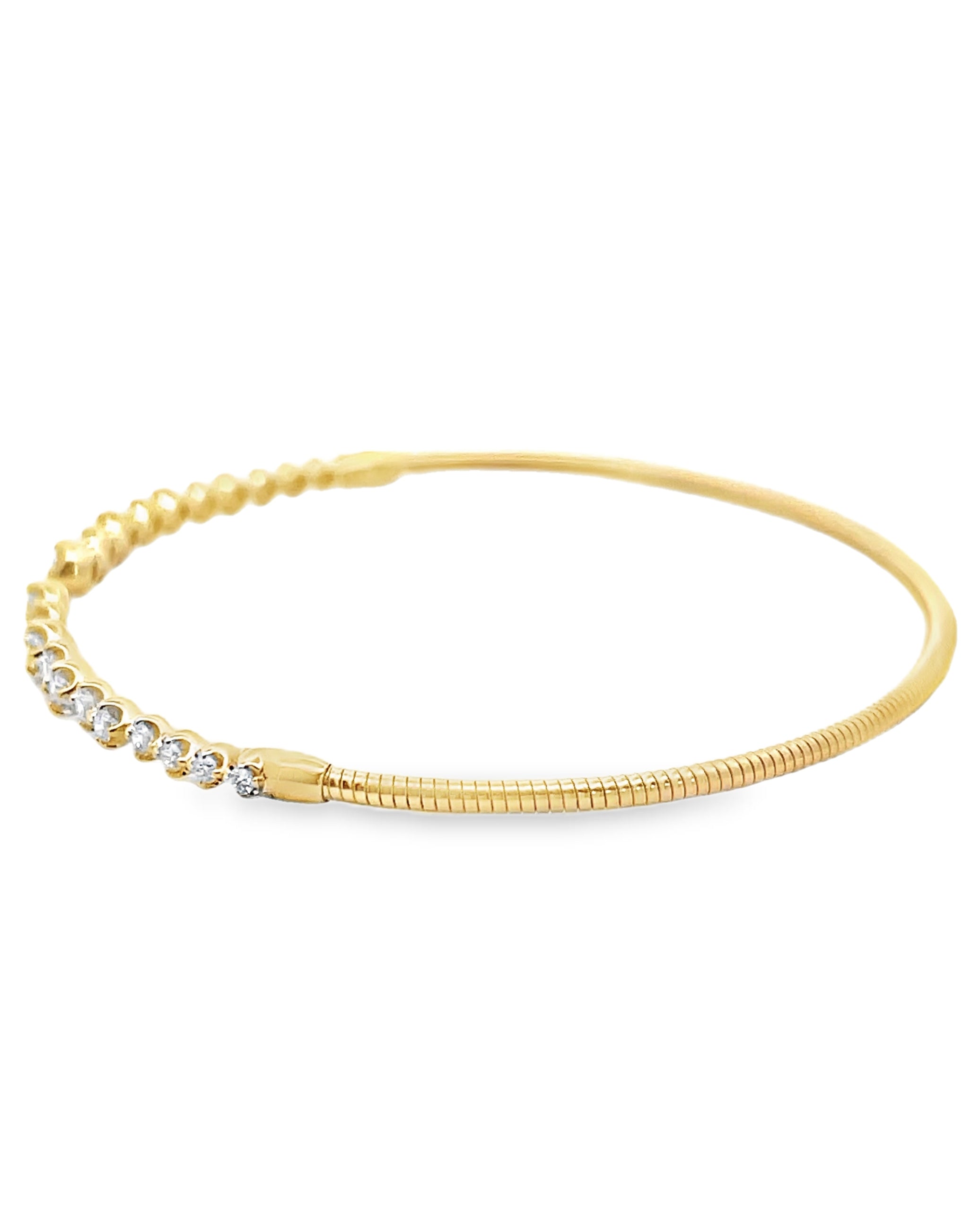 14K Yellow Gold Soft Cuff Diamond Bangle Bracelet