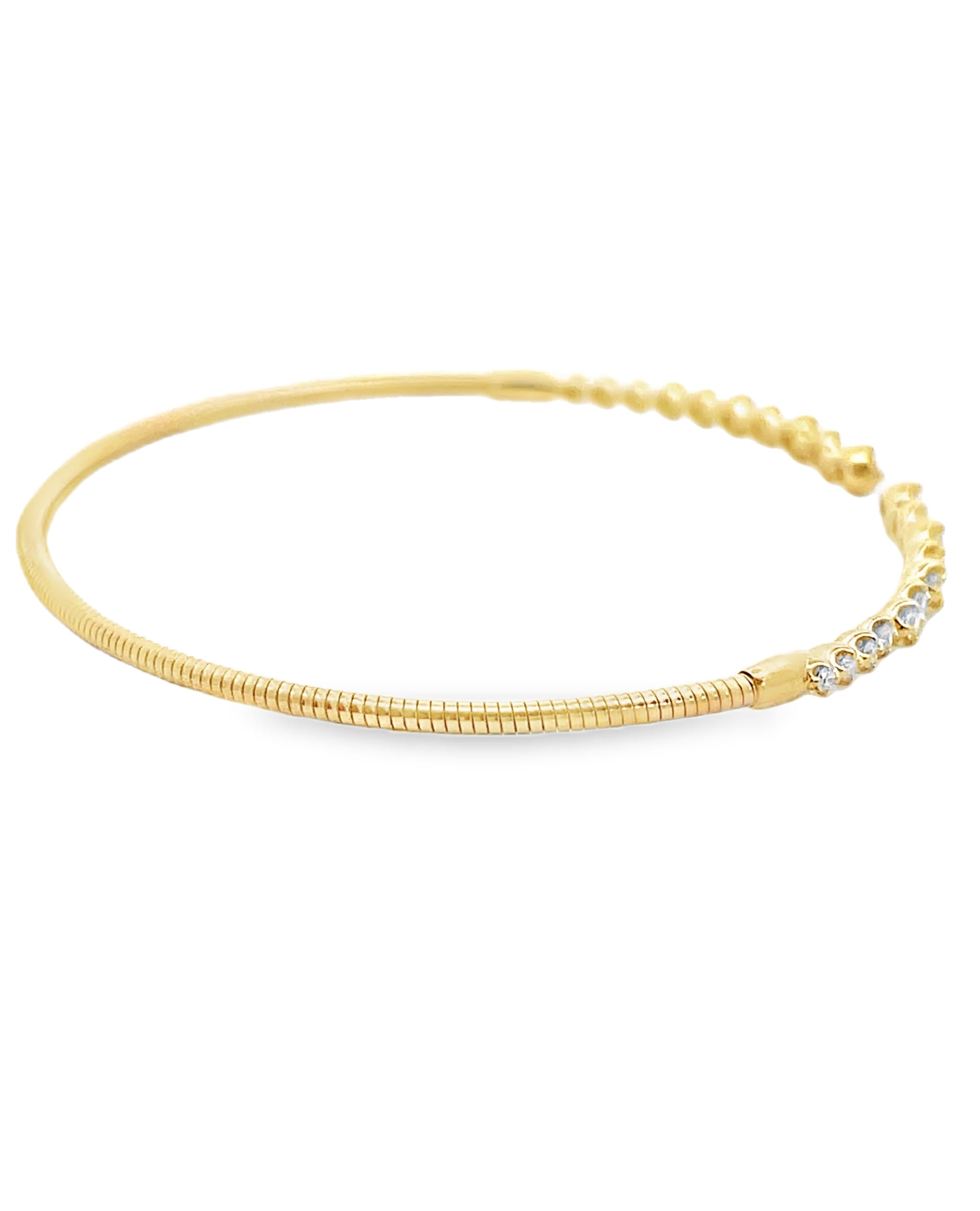 14K Yellow Gold Soft Cuff Diamond Bangle Bracelet
