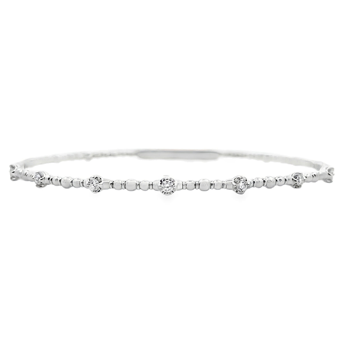 14K White Gold Seven Station 0.21 Carat Diamond Flexible Bangle Bracelet