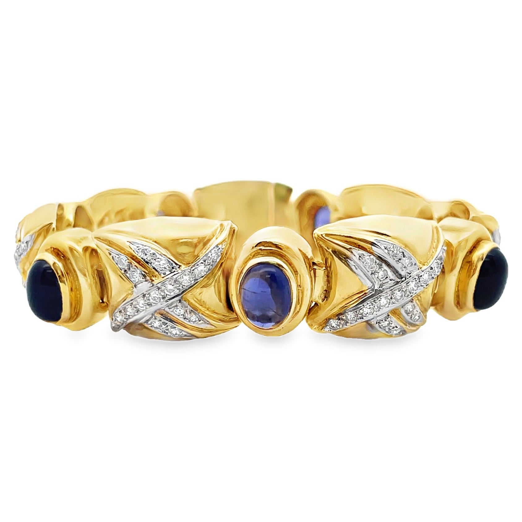 Vintage Oval Iolite Bracelet with Diamonds Set in 18K Gold