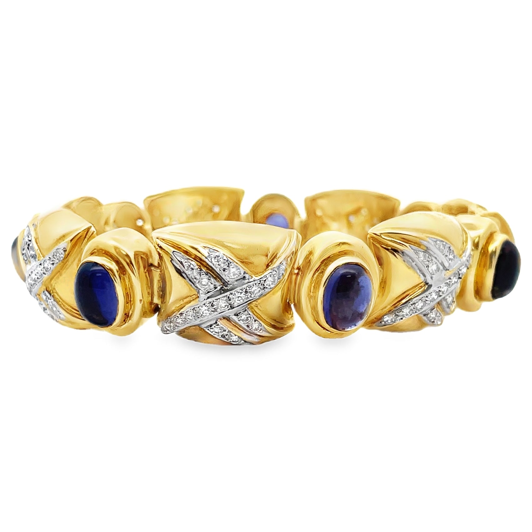 Vintage Oval Iolite Bracelet with Diamonds Set in 18K Gold