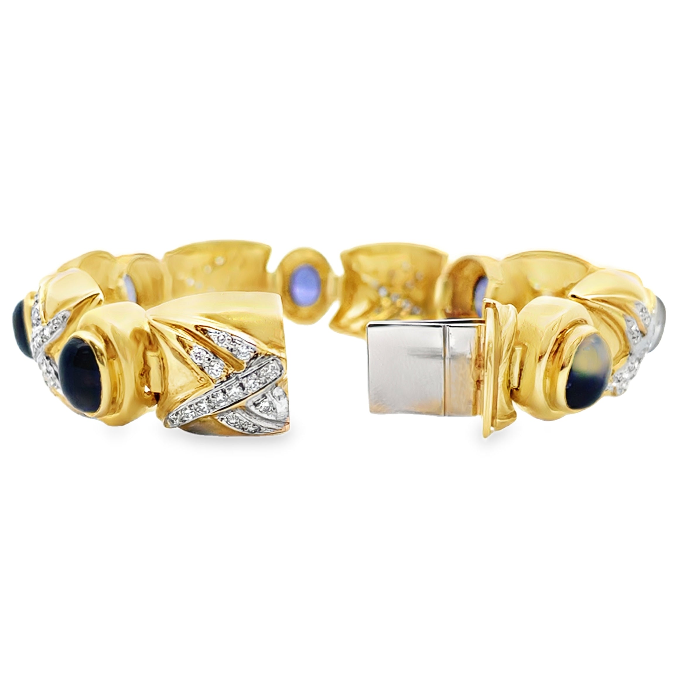 Vintage Oval Iolite Bracelet with Diamonds Set in 18K Gold