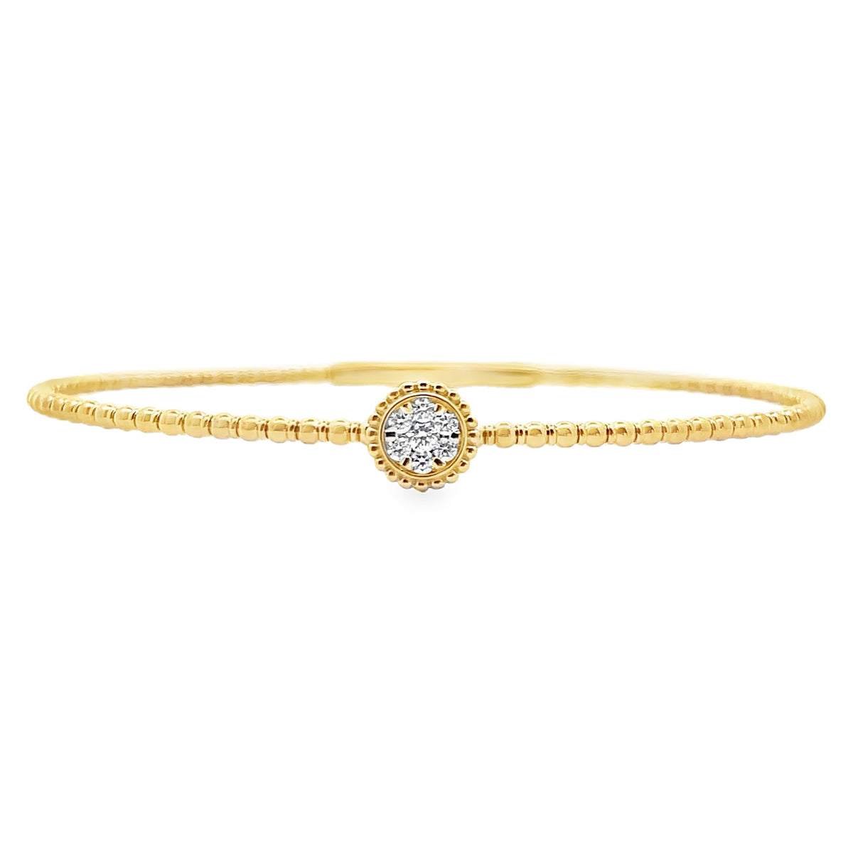 14K Yellow Gold Single Station 0.11 Carat Diamond Flexible Bangle Bracelet