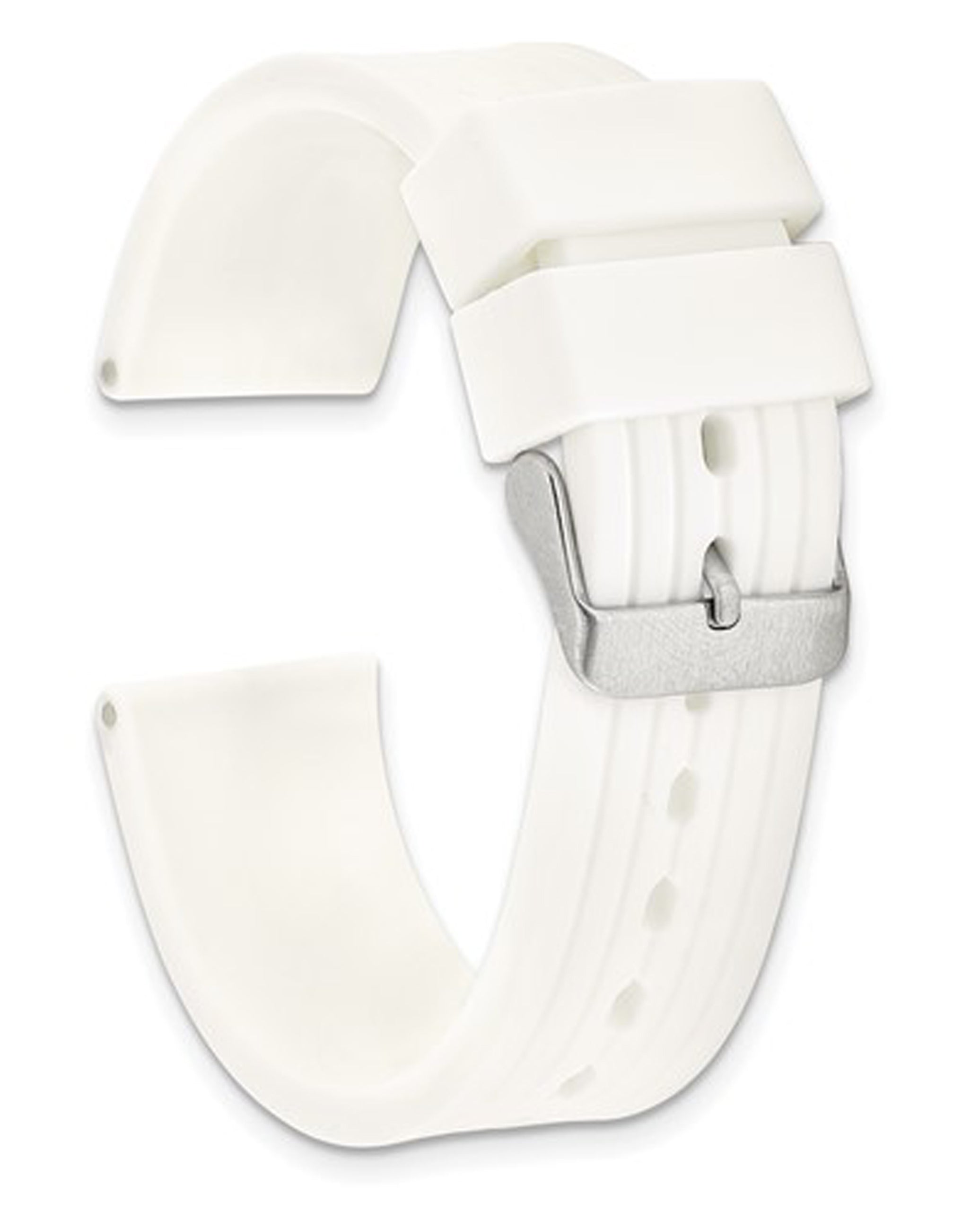 20mm White Striped Silicone Rubber White Buckle Watch Band