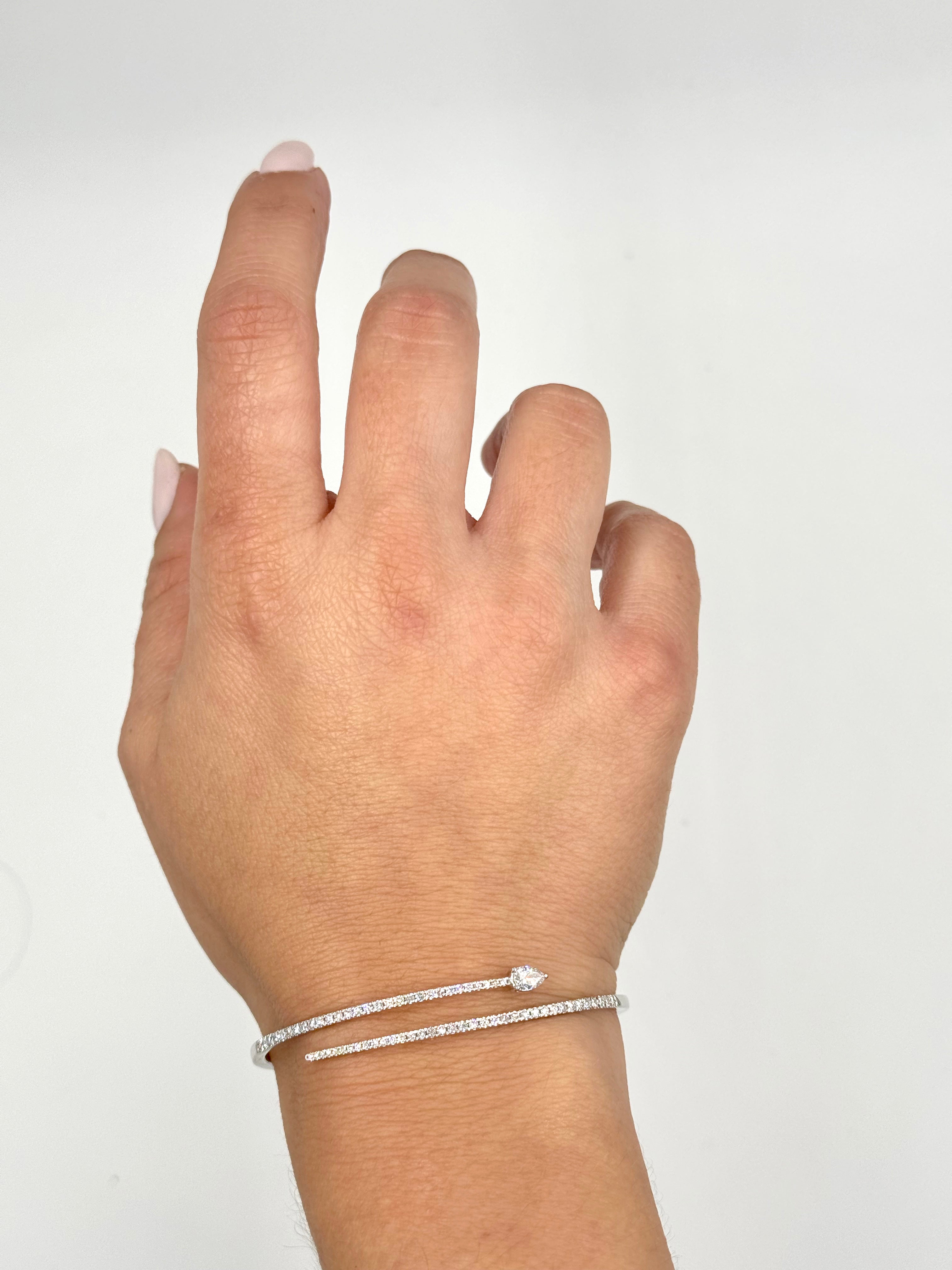 14K White Gold Diamond Bypass Bangle Bracelet