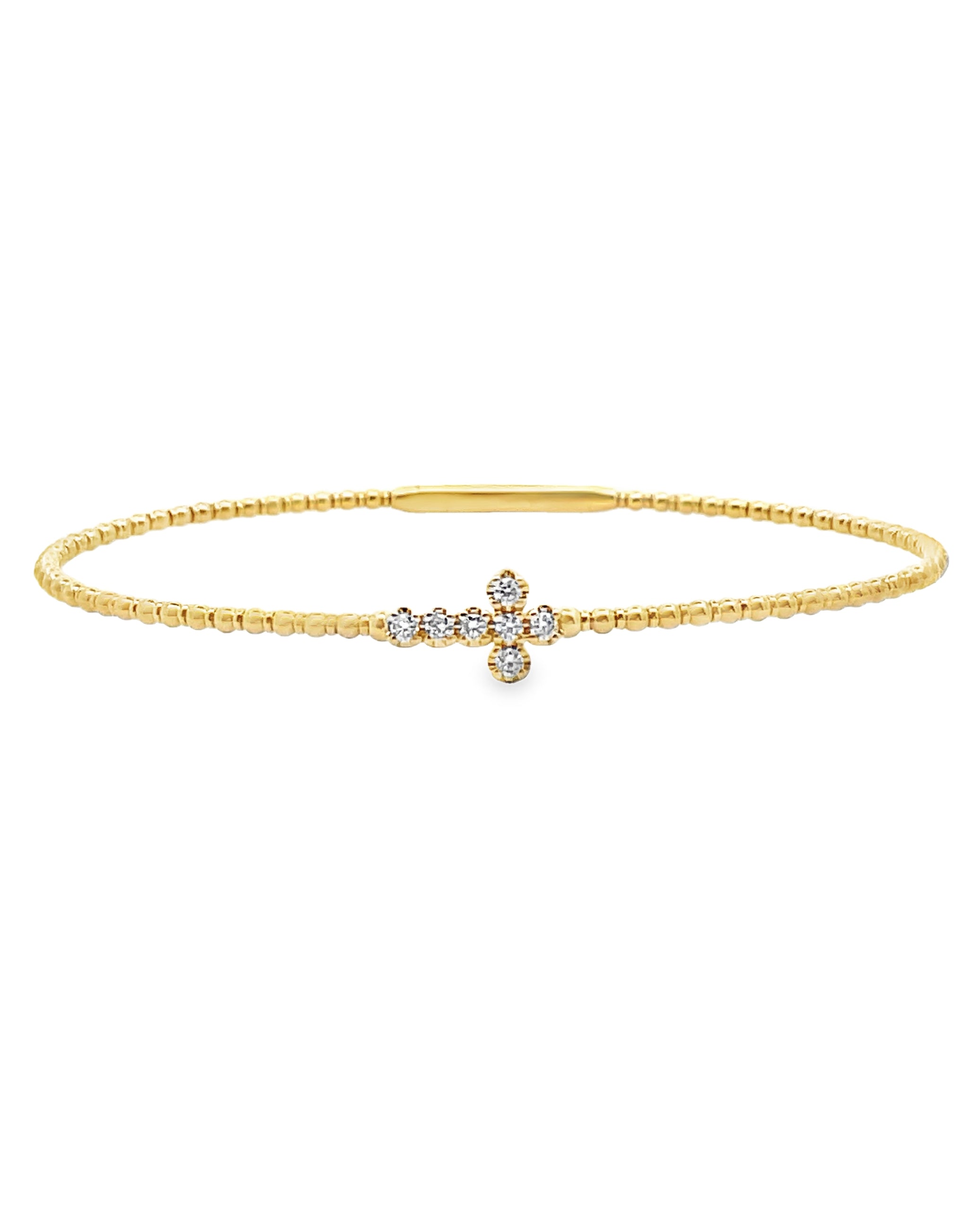 14K Yellow Gold Diamond Cross Bangle Bracelet