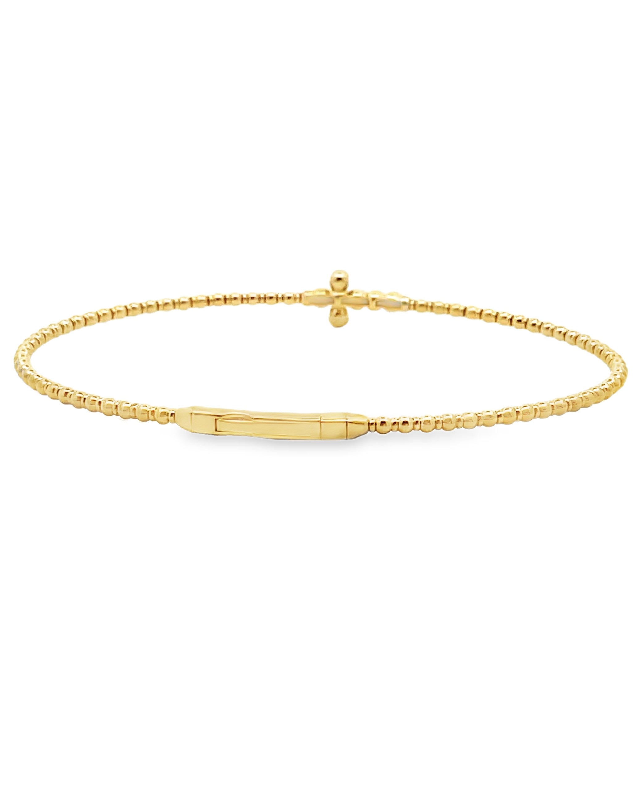 14K Yellow Gold Diamond Cross Bangle Bracelet