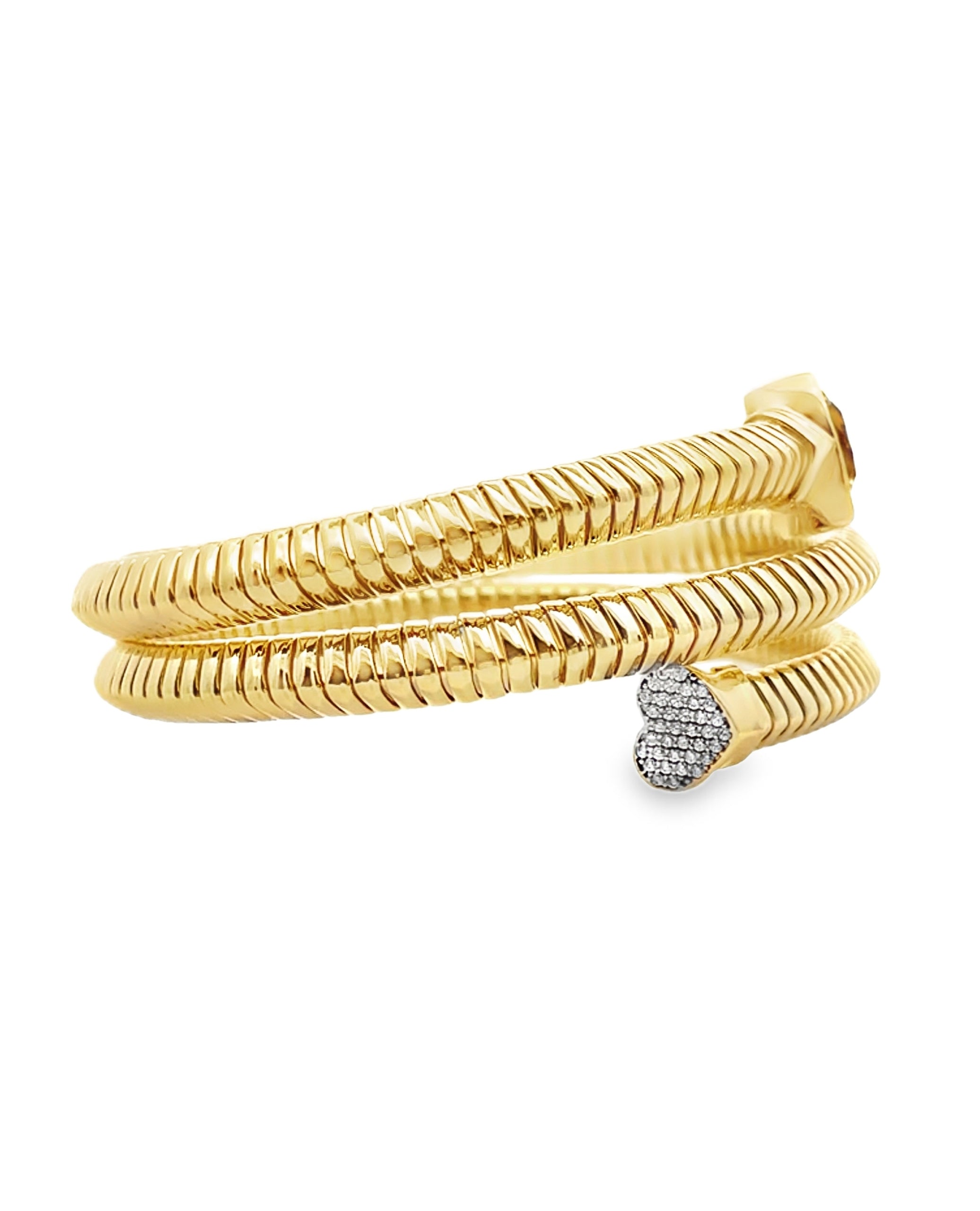 Marcello Pane Wrap Bangle Sterling Silver Bracelet with 18K Yellow Gold Overlay and Cubic Zirconia