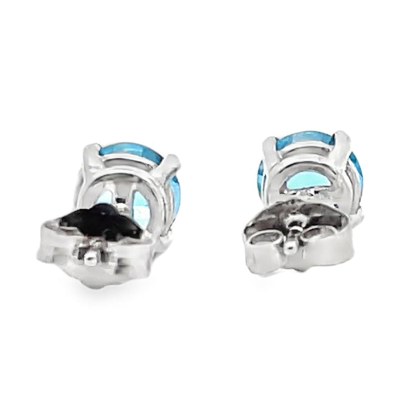 14K White Gold Stud Earrings with 6mm Blue Topaz