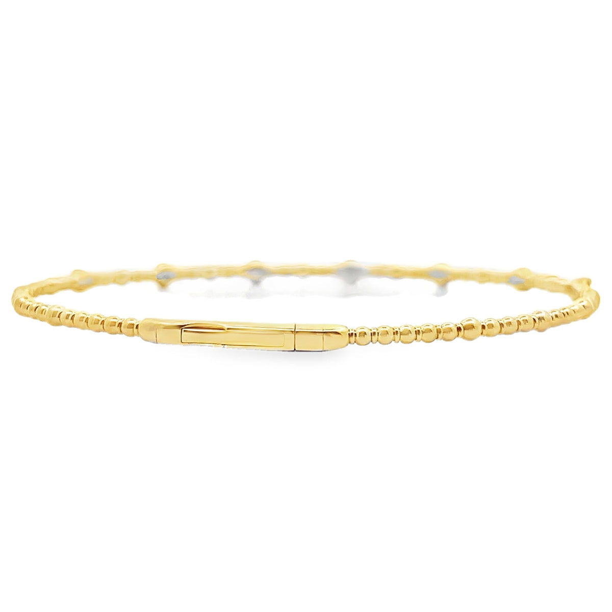 14K Yellow Gold Seven Station 0.13 Carat Sapphire, 0.12 Carat Diamond Flexible Bangle Bracelet