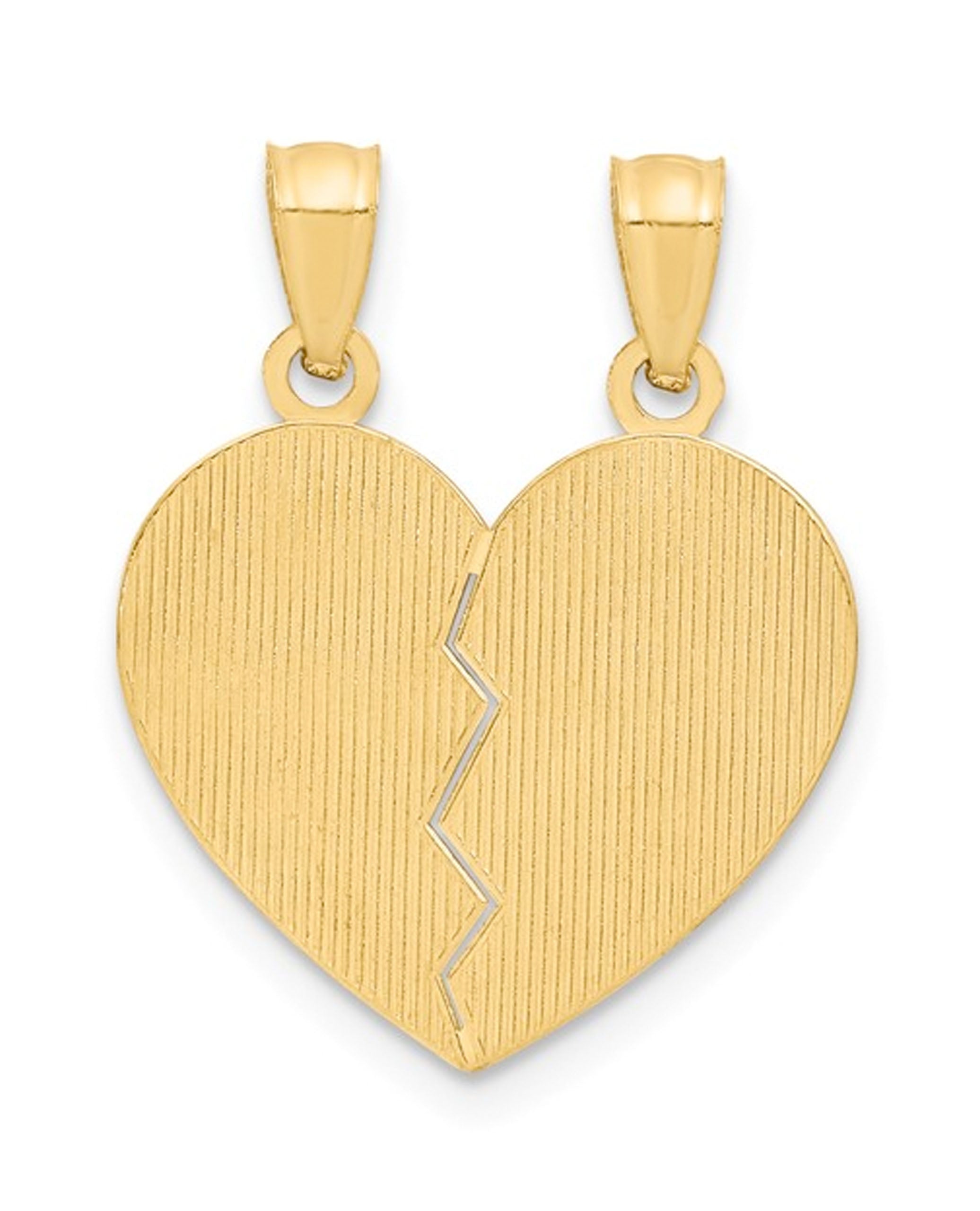 14k Yellow Gold Best Friends Heart Break Apart Pendants with Bezel Loop