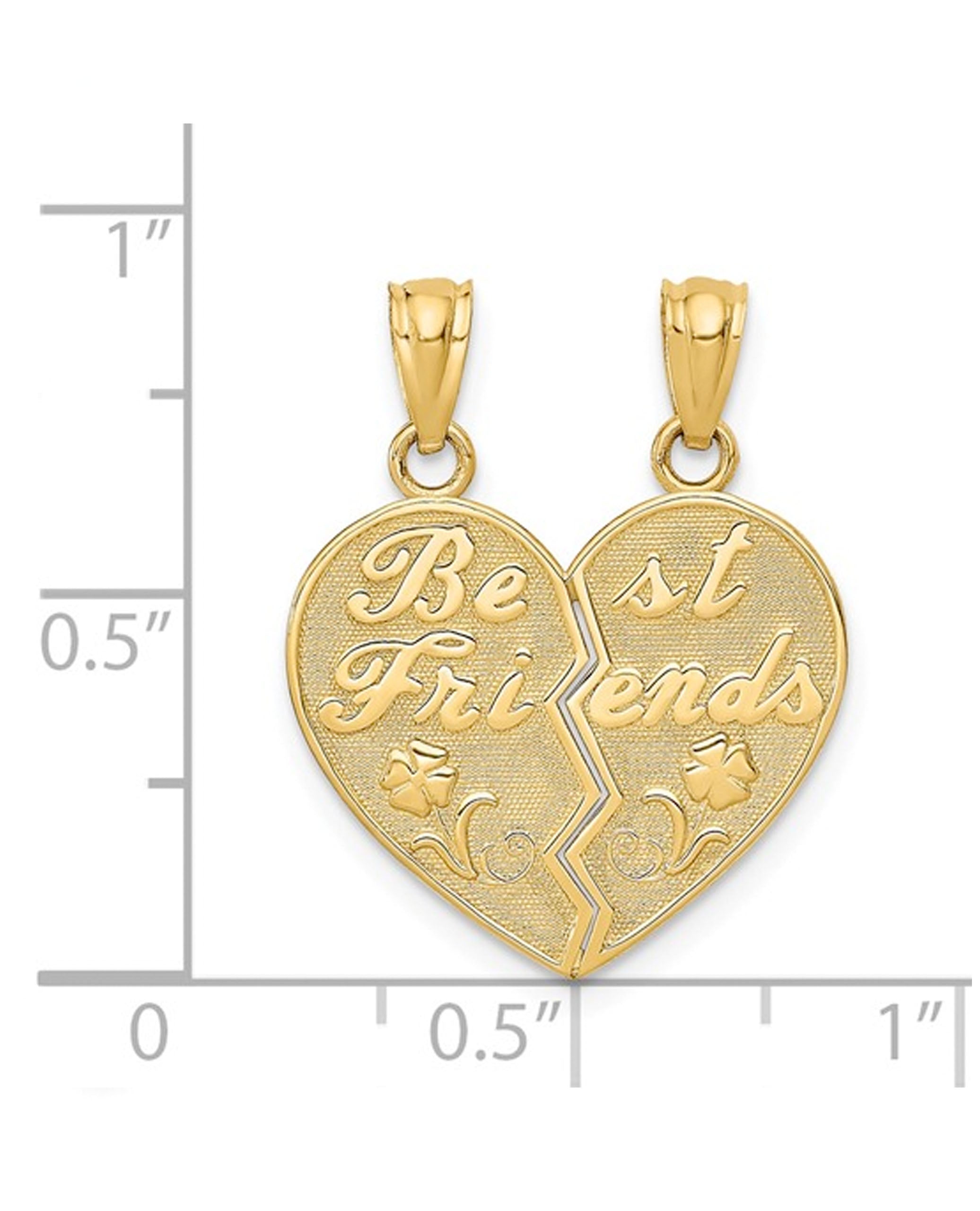 14k Yellow Gold Best Friends Heart Break Apart Pendants with Bezel Loop