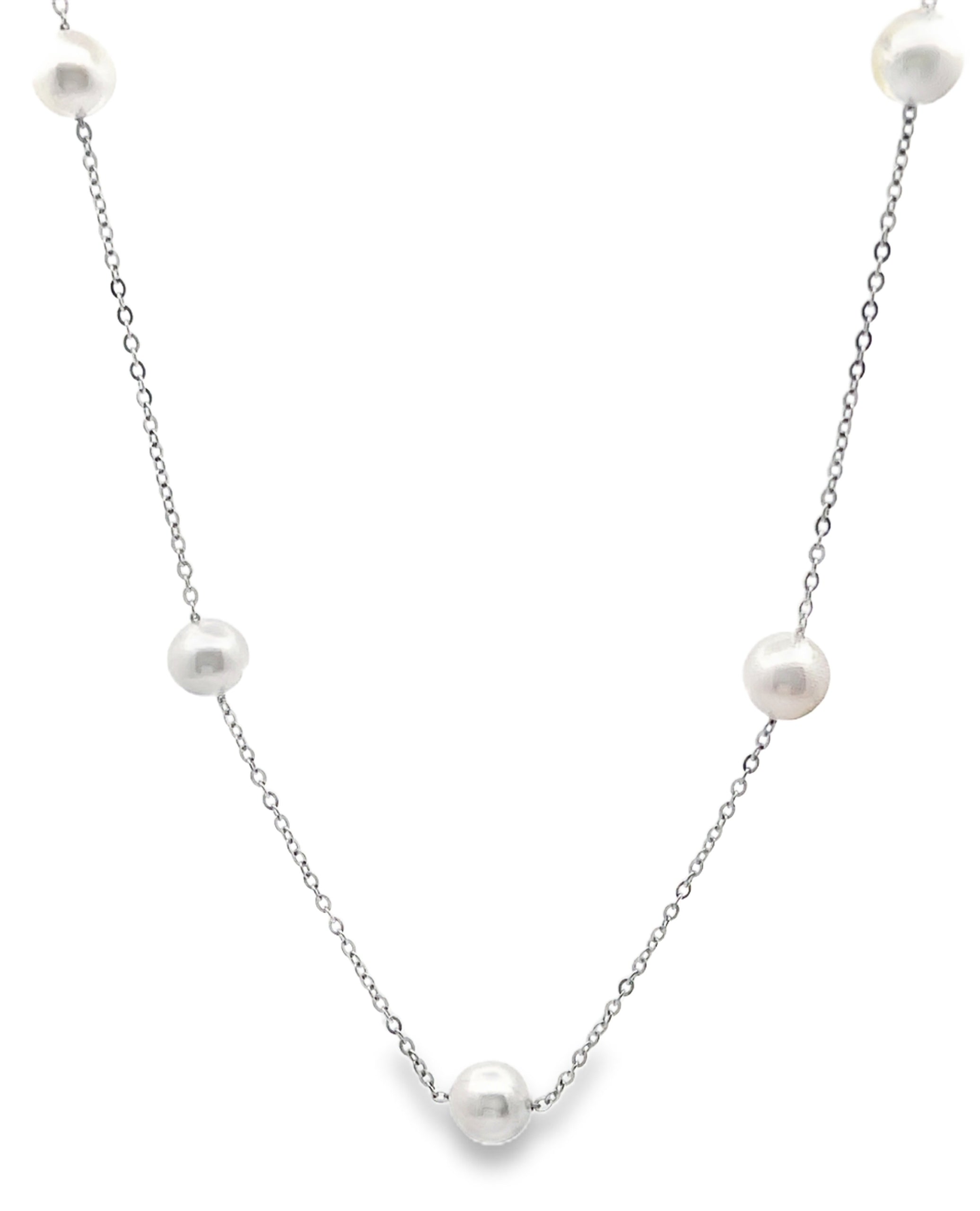 14K White Gold 6.5mm Akoya Cultured Pearl Necklace