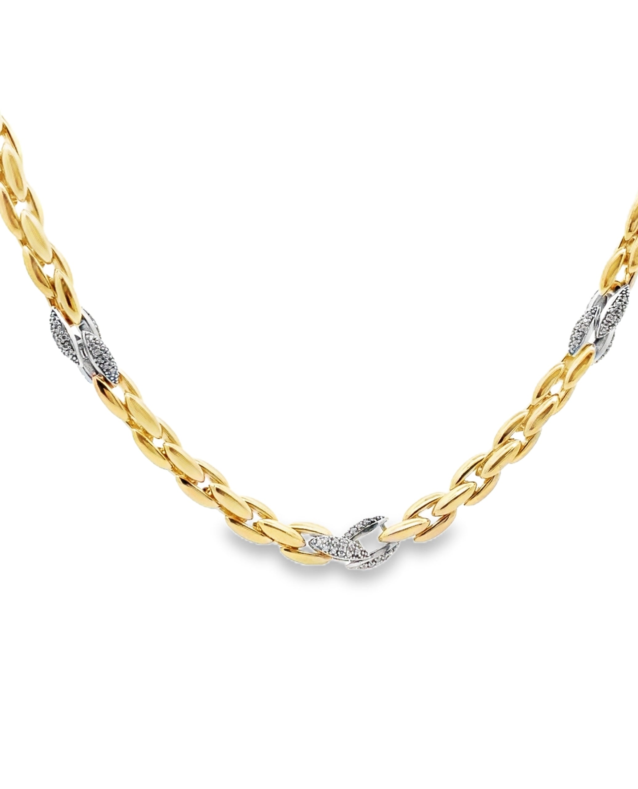 Marcello Pane Sterling Silver Necklace with 18K Yellow Gold Overlay and Cubic Zirconia