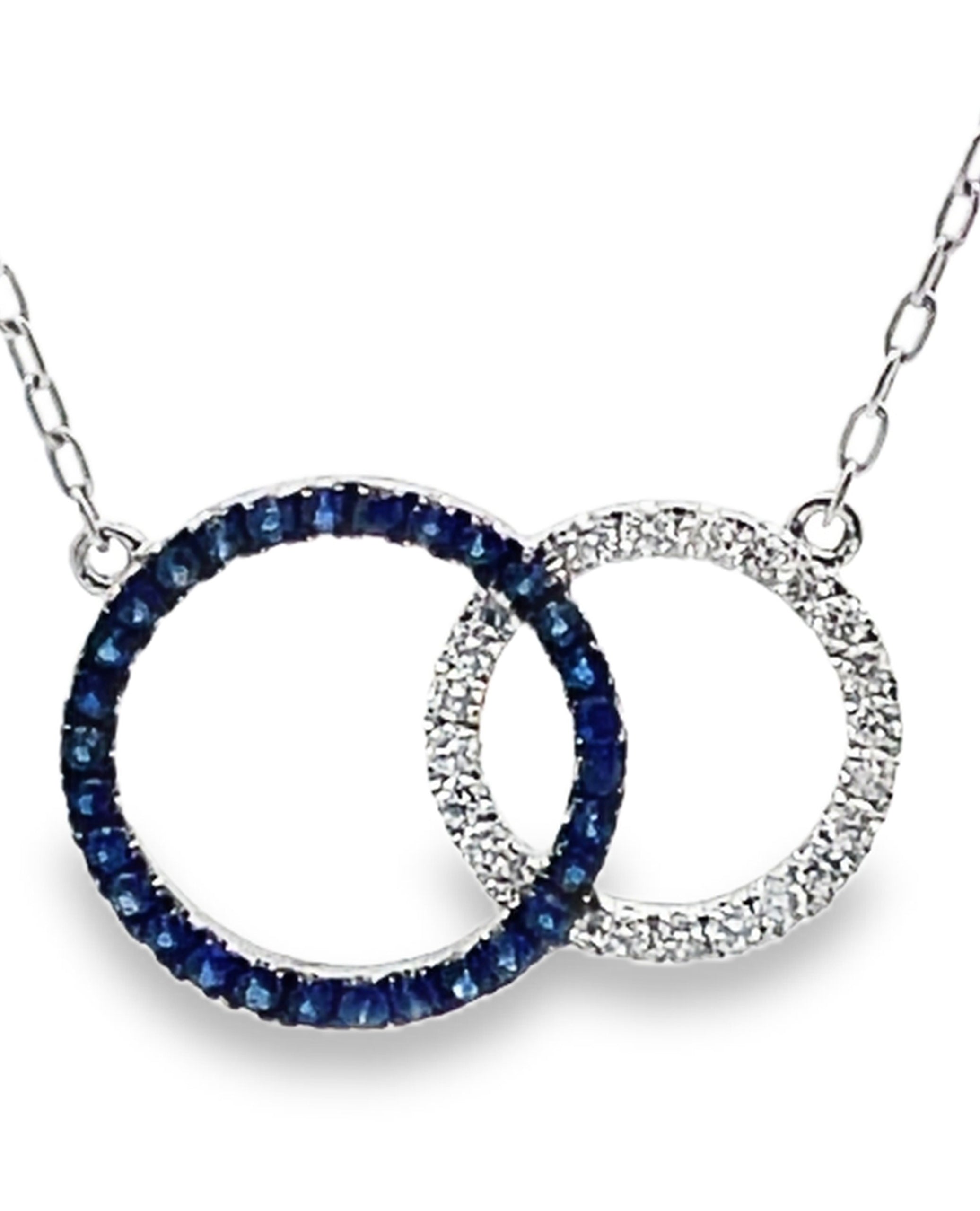 18K White Gold Interlocking Circle Necklace with Sapphires & Diamonds