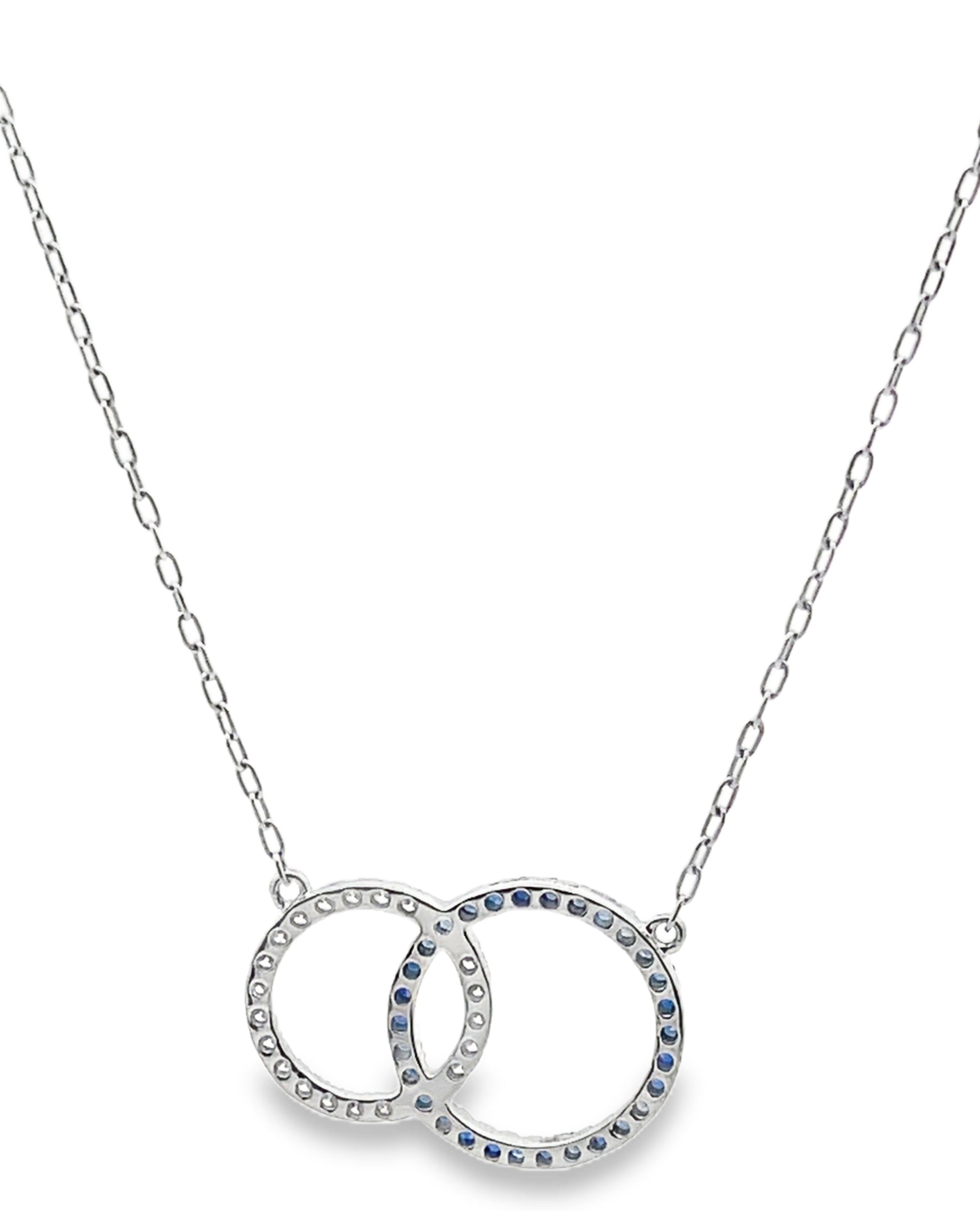18K White Gold Interlocking Circle Necklace with Sapphires & Diamonds