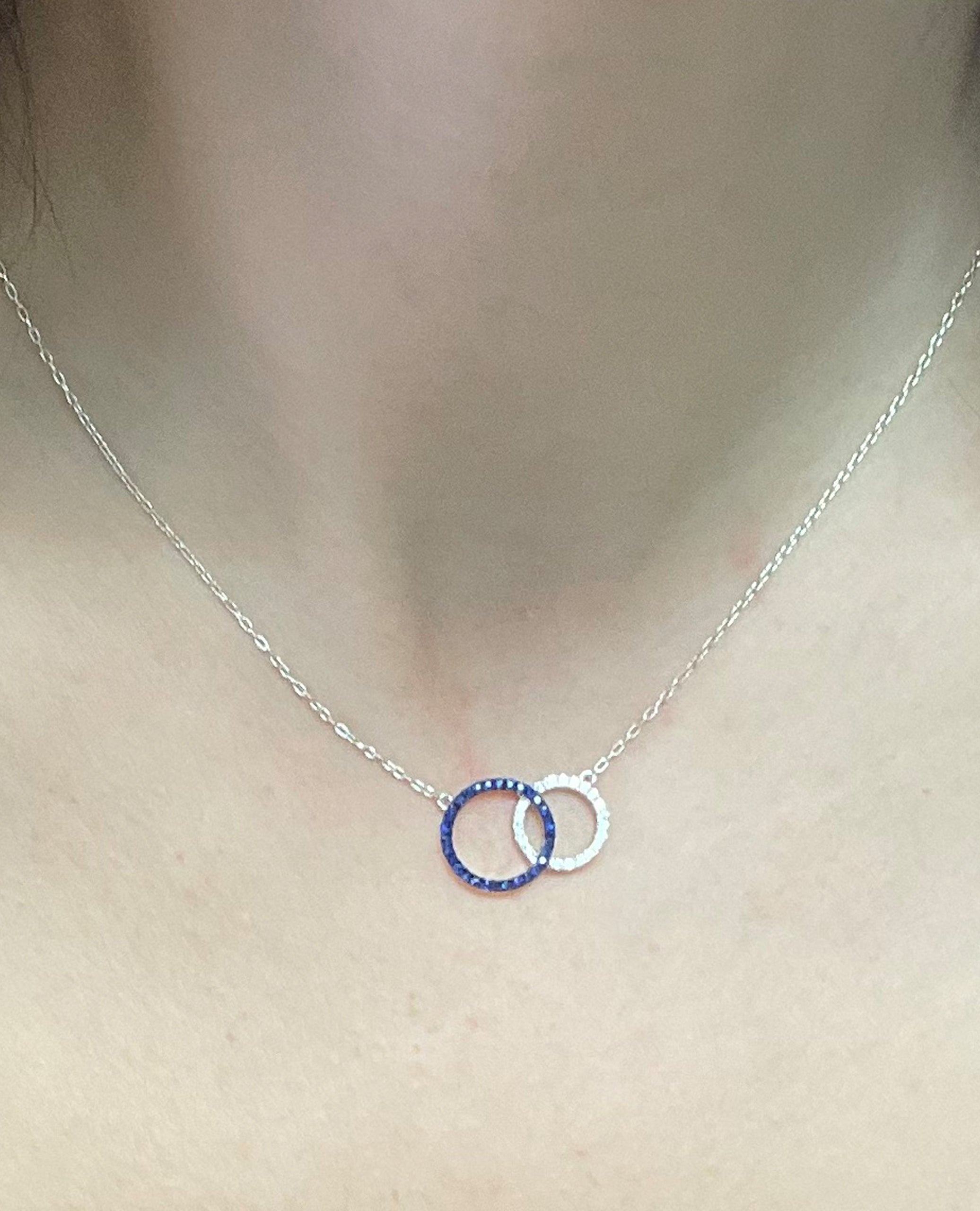 18K White Gold Interlocking Circle Necklace with Sapphires & Diamonds