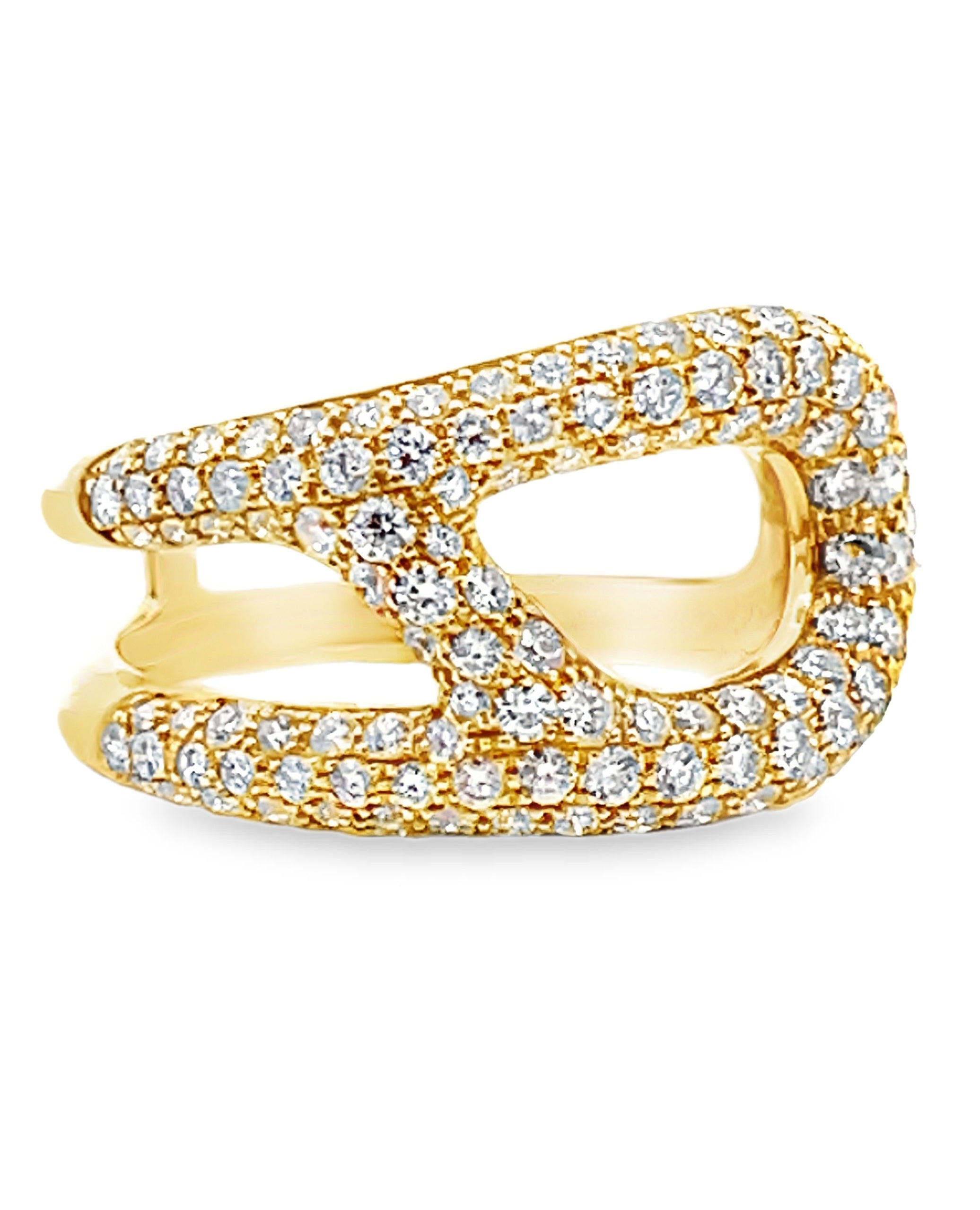 18K Yellow Gold Diamond Abstract Safety Pin Ring