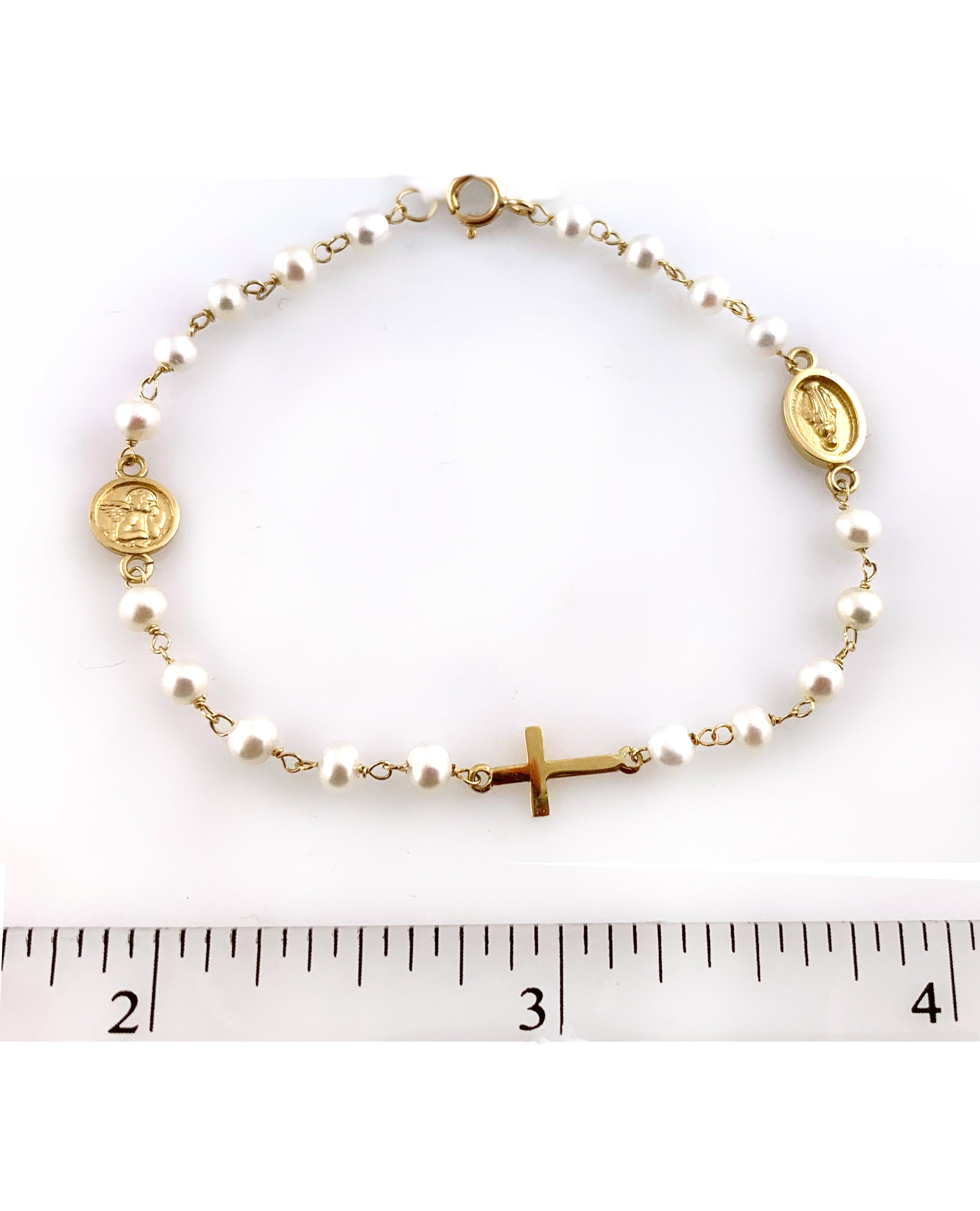 Religious Bracelet with Pearls and 14K Yellow Gold