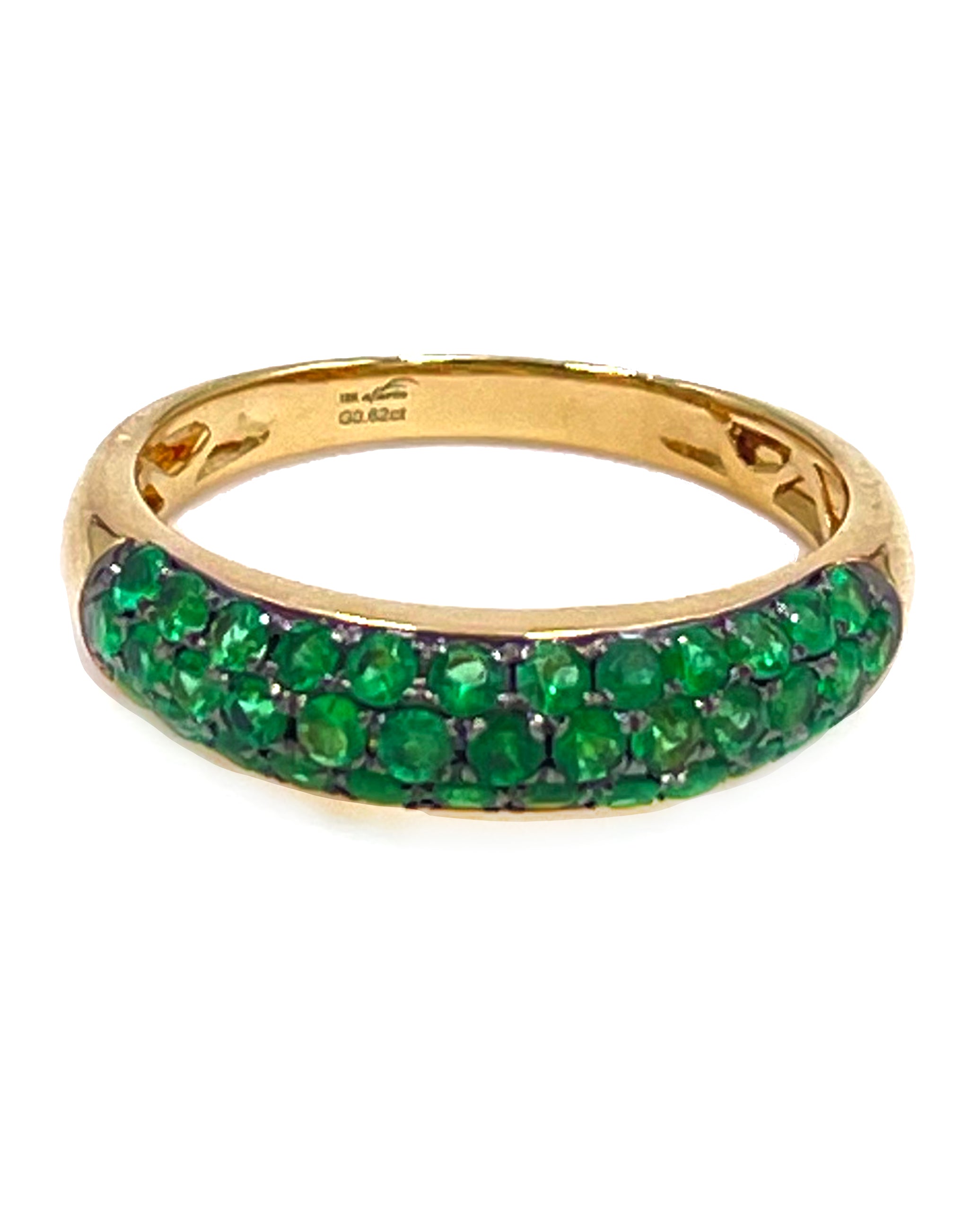 18K Yellow Gold Pavé Set 0.62 Carat Emerald Ring