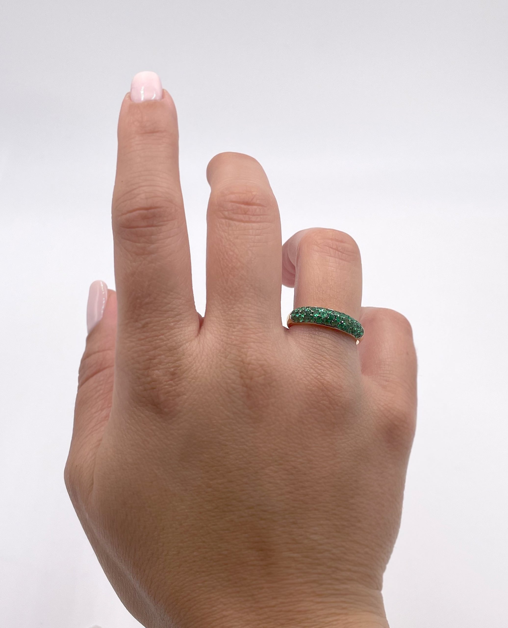 18K Yellow Gold Pavé Set 0.62 Carat Emerald Ring