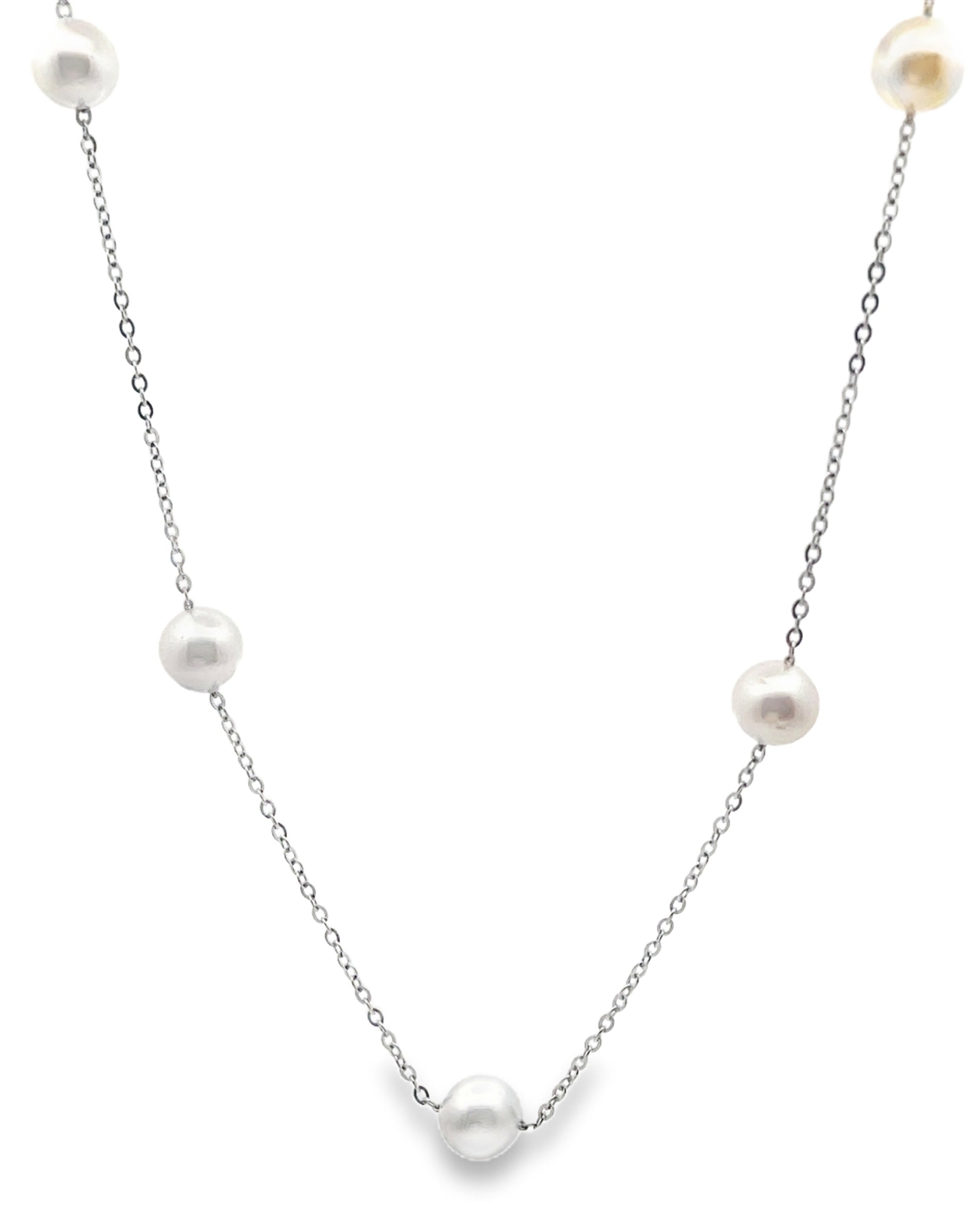 14K White Gold 6.5mm Akoya Cultured Pearl Necklace