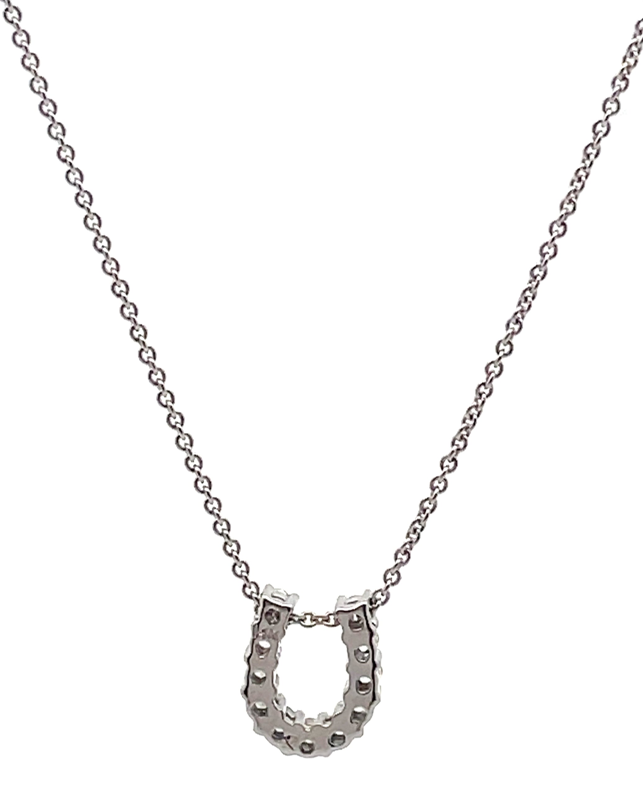 14K White Gold Diamond Horseshoe Pendant