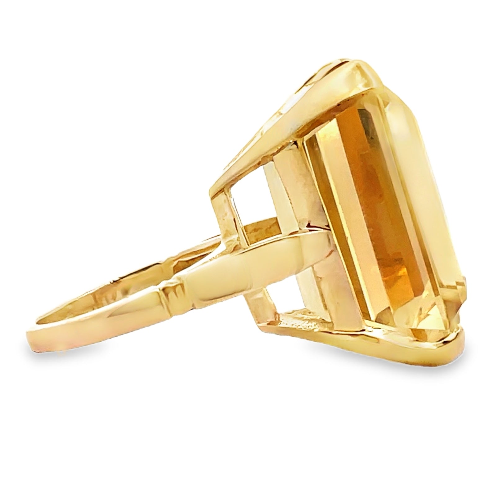 Vintage Emerald-Cut Citrine 19x23mm Ring in 14K Yellow Gold