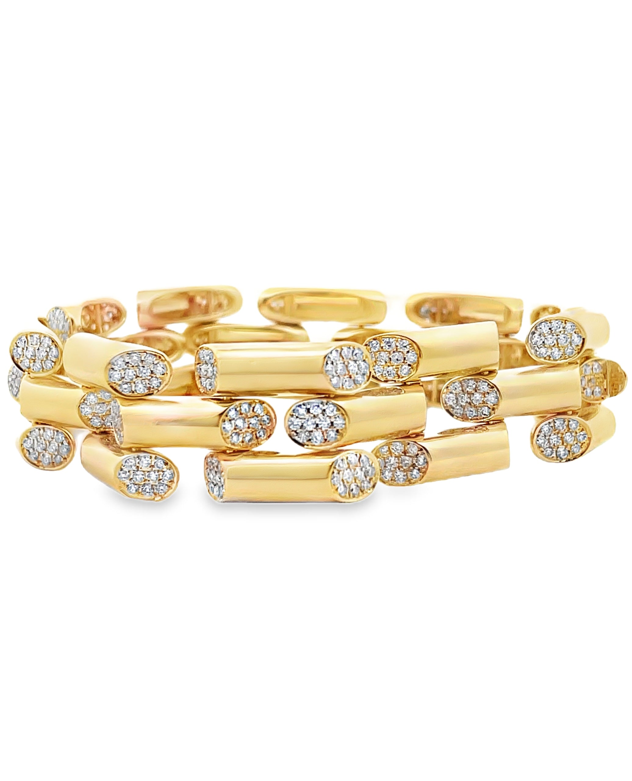 18K Yellow Gold Bamboo Link Bracelet with Diamonds