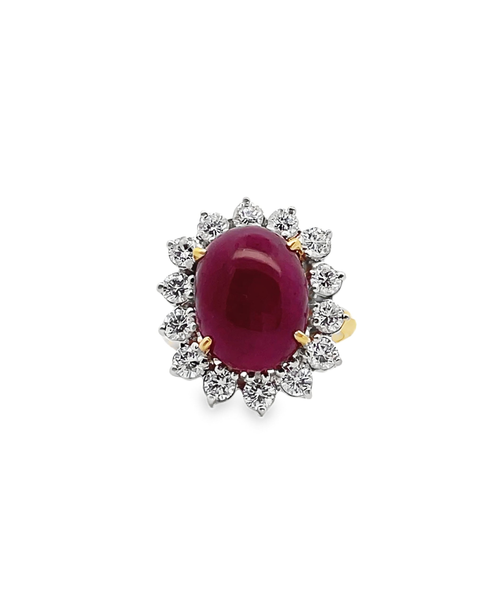 18K Yellow Gold Cabochon Ruby & Diamond Ring