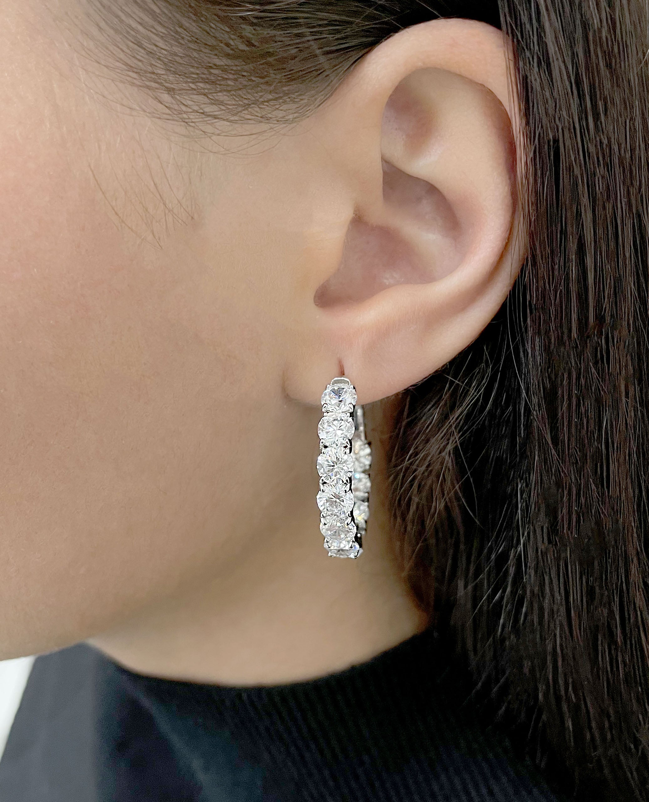 Sterling Silver CZ Hoop Earrings 5mm Wide, 29mm Diameter