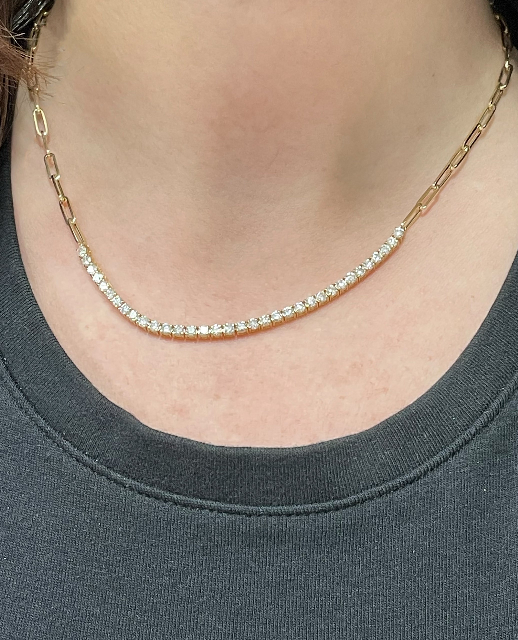 14K Yellow Gold Half Paperclip Lab Grown Diamond Necklace