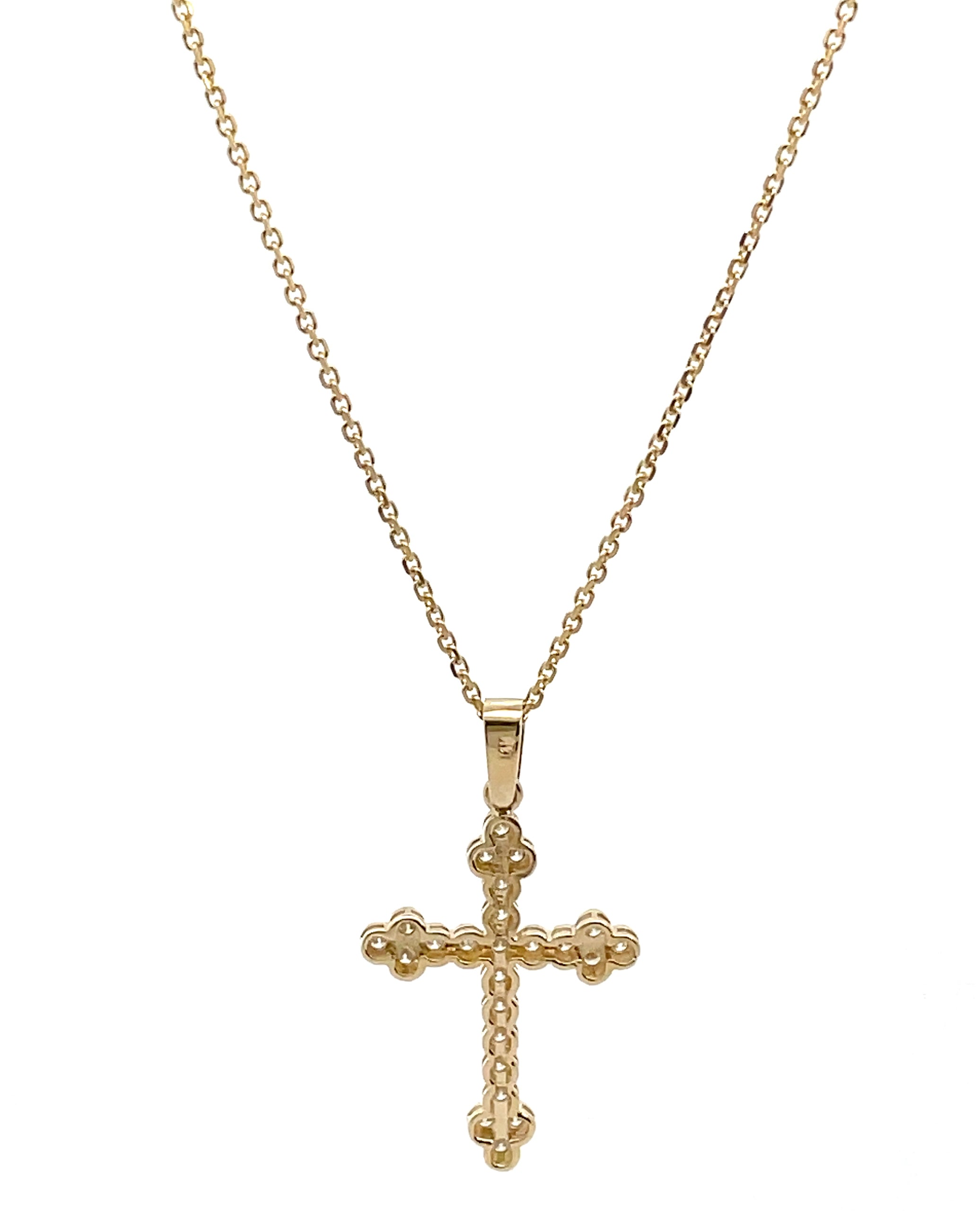 14K Yellow Gold Cross Pendant Necklace 0.52 Carats