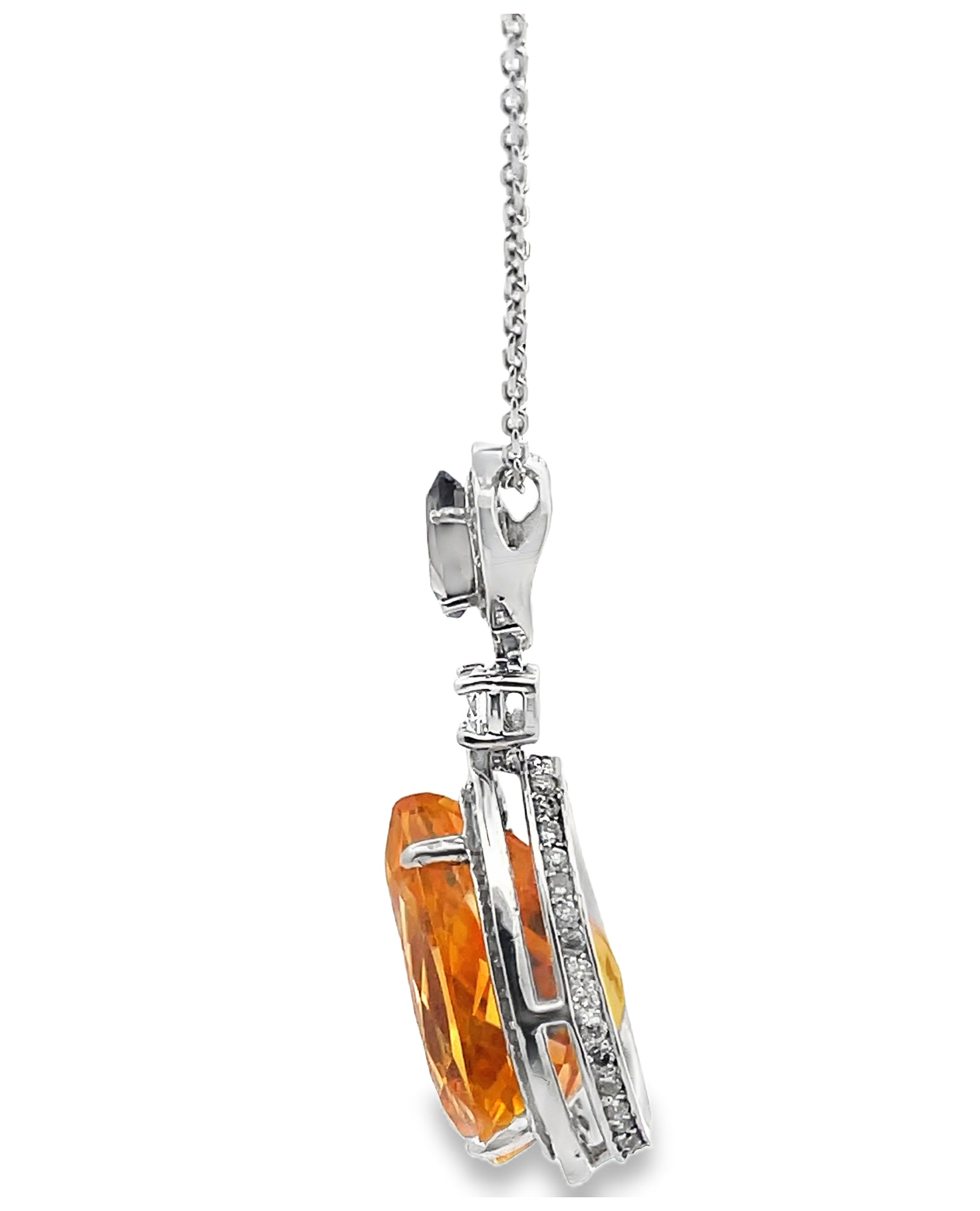 14K White Gold Necklace with 12.28 Carat Citrine, Smokey Topaz and Diamonds
