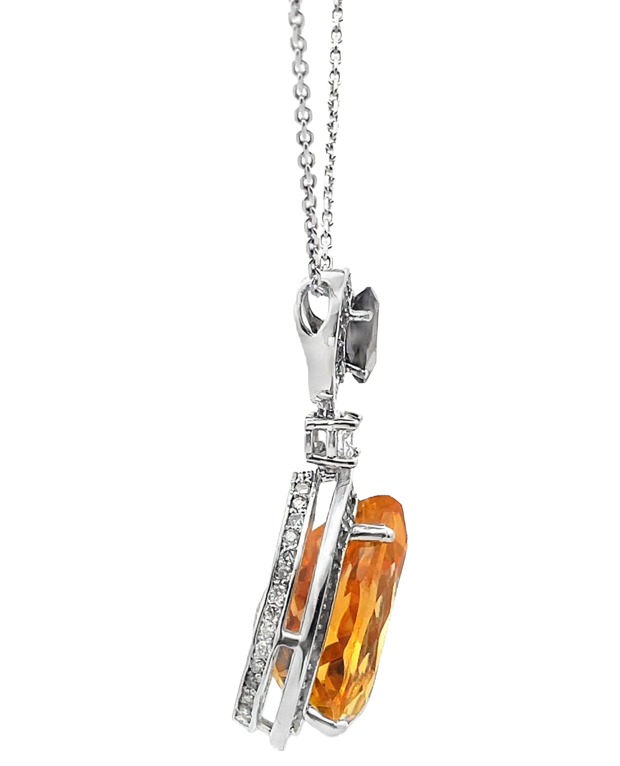 14K White Gold Necklace with 12.28 Carat Citrine, Smokey Topaz and Diamonds