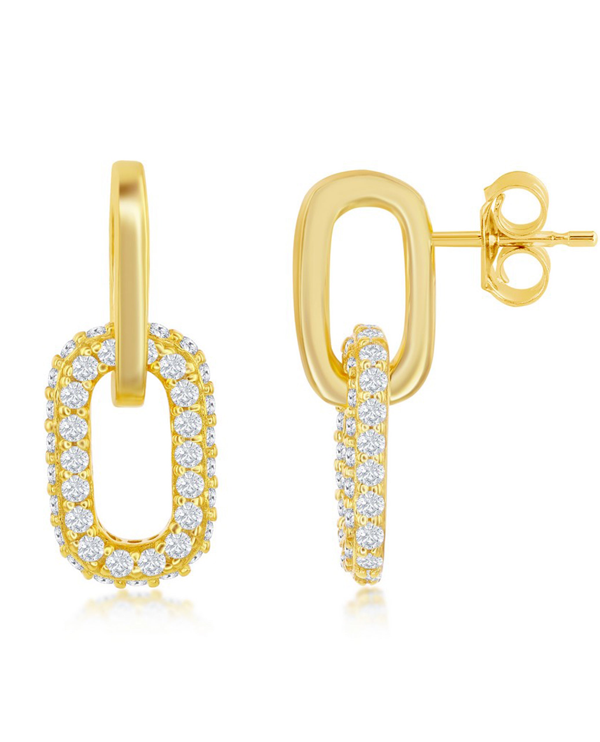 Sterling Silver Micro Pave Cubic Zirconia Paperclip Earrings- Gold Plated