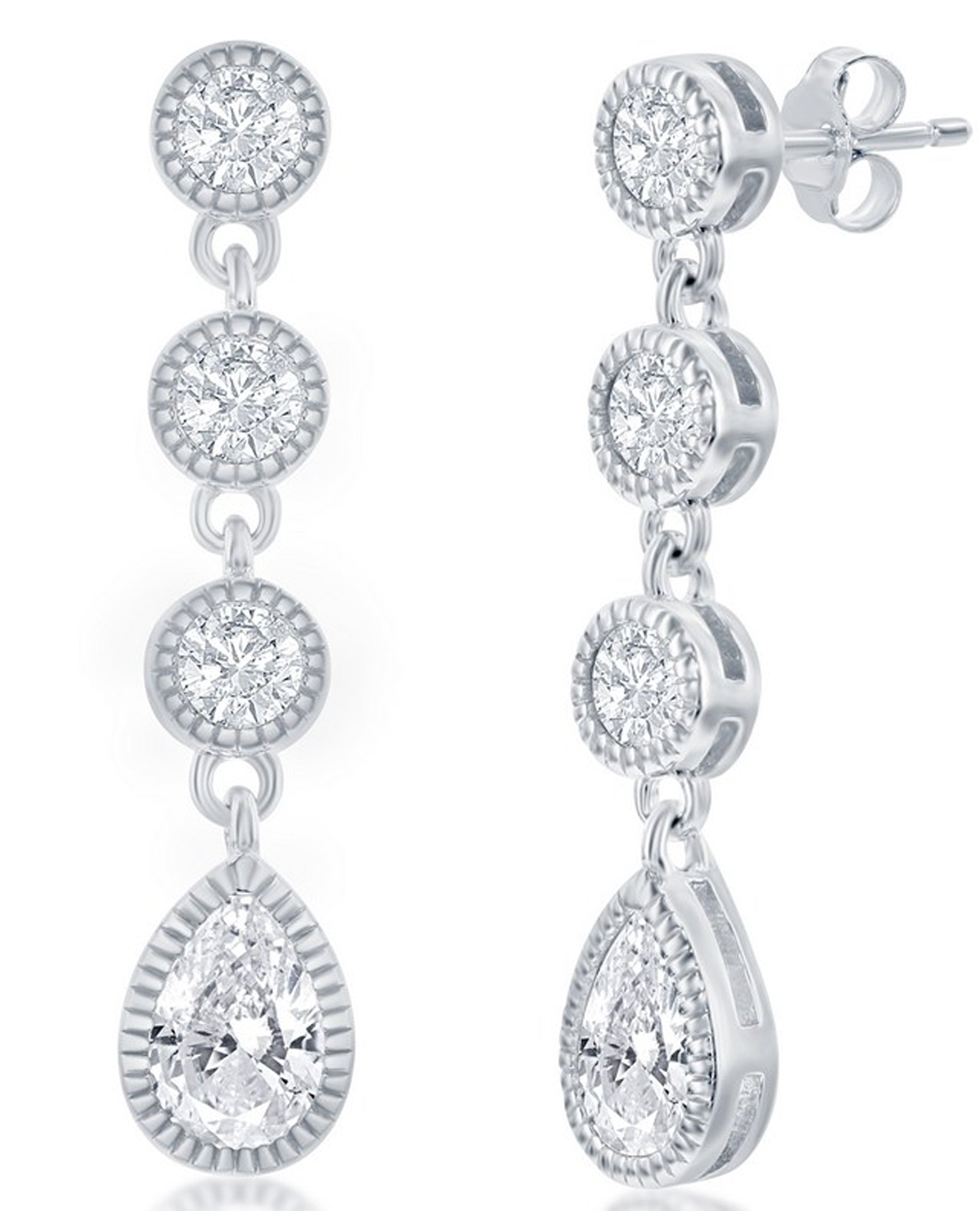 Sterling Silver CZ Dangle Earrings with Push Backs
