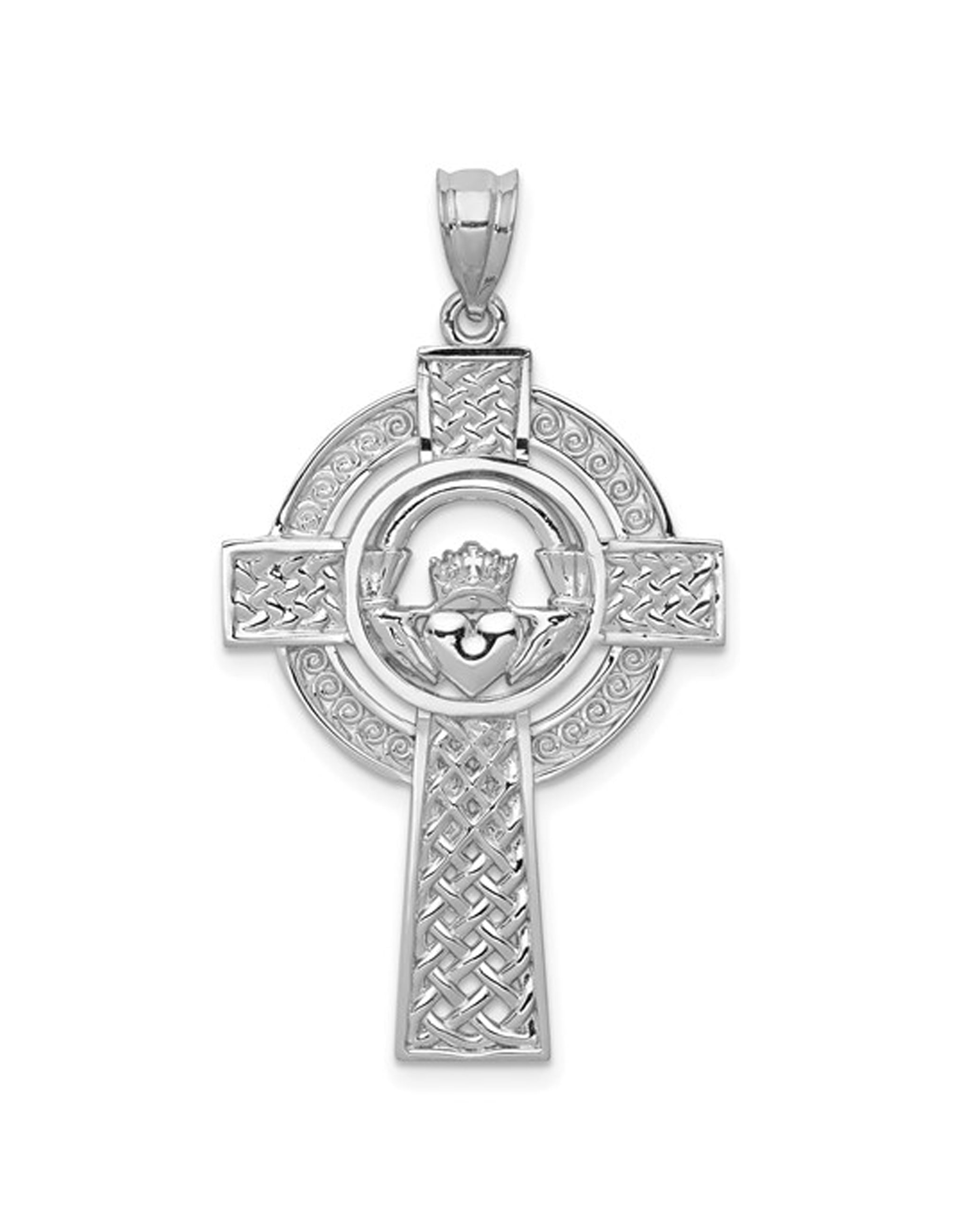 14K White Gold Claddagh Celtic Cross