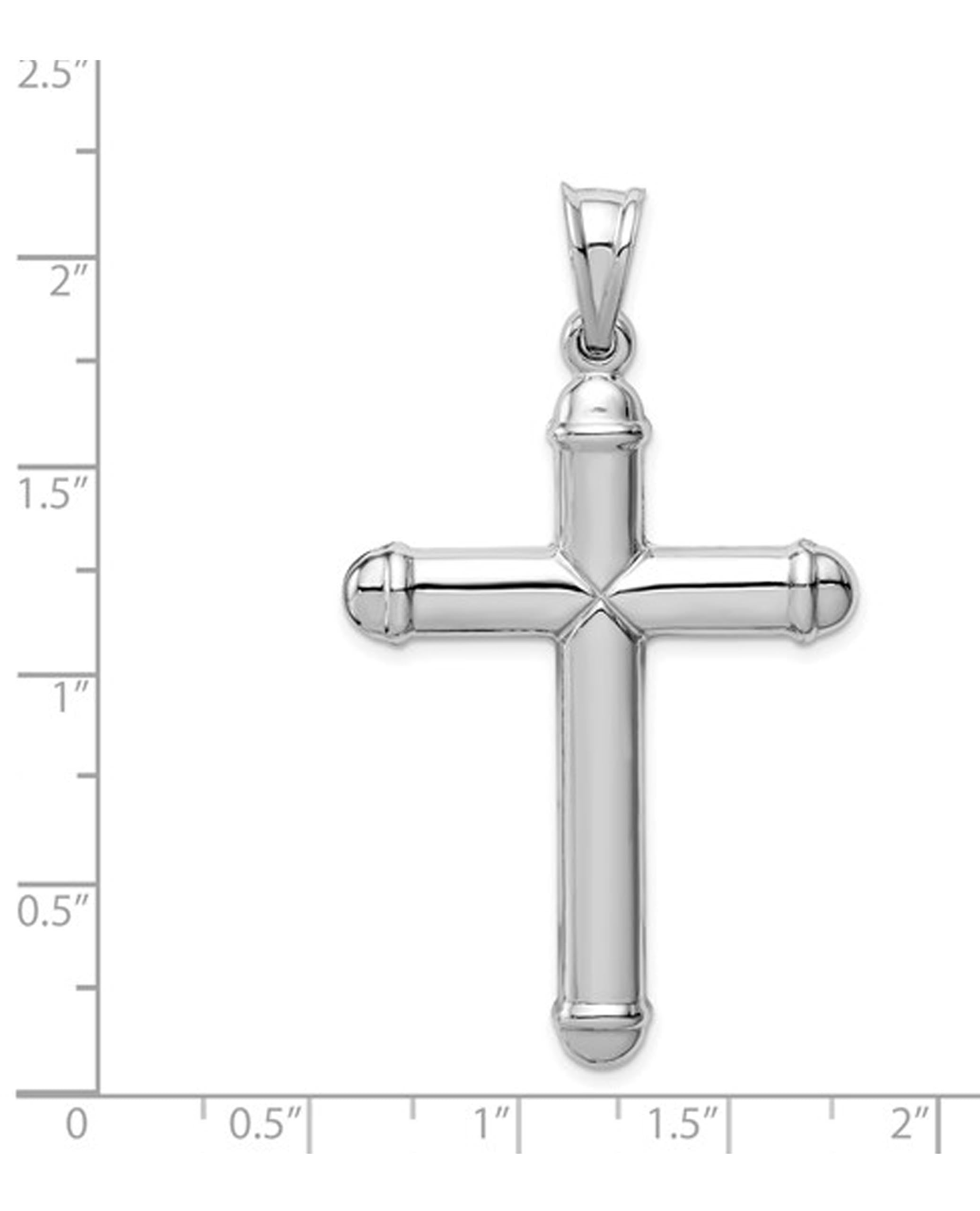14K White Gold 3D Hollow Cross Pendant